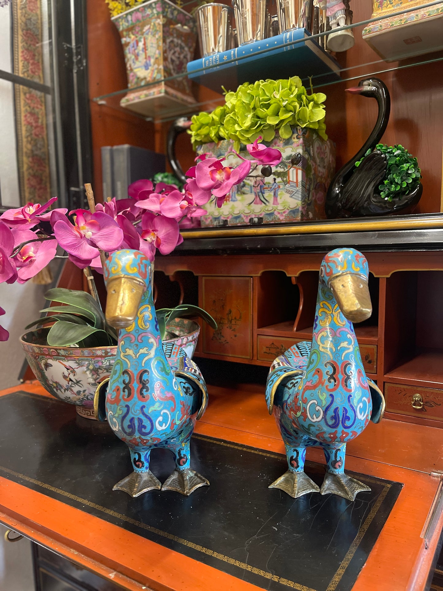 Pair of 1940s Chinese Cloisonne Ducks- FANTASTIC