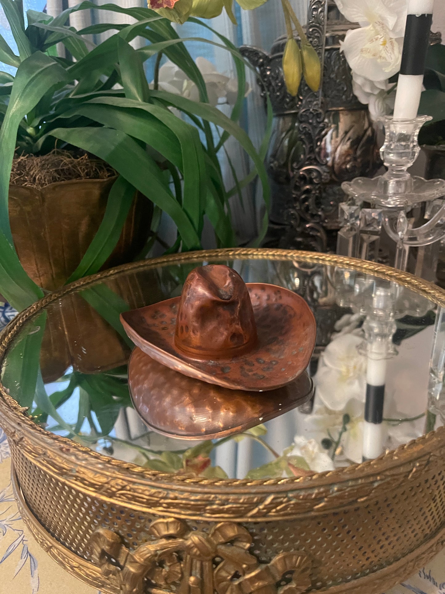 Vintage Hammered Copper Cowboy Hat, Round Top Favorite