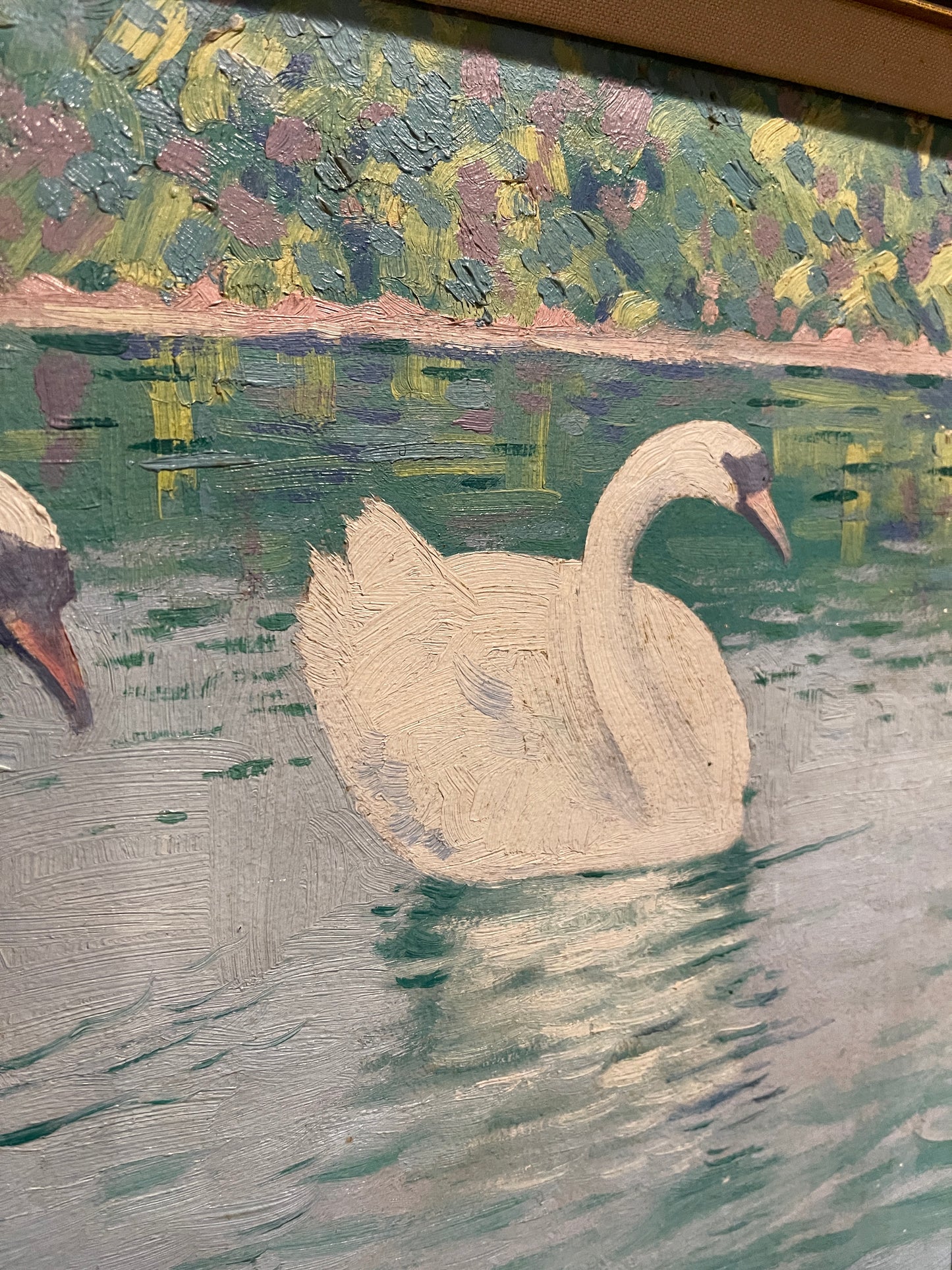 Vintage Swan Painting by Courtland Butler, artist Signed, Estate Art
