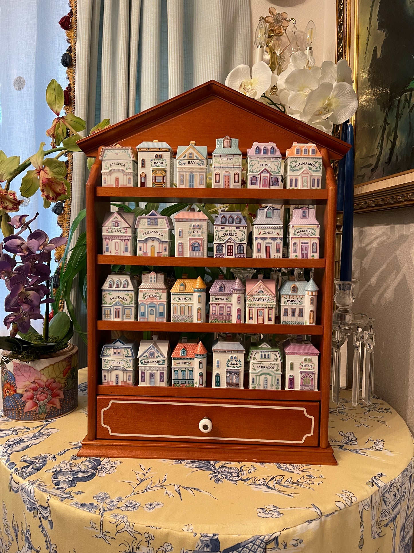 1989 Lenox Spice Village, 24 Houses with the Original Wood Display Shelf, Grandmillennial Decor