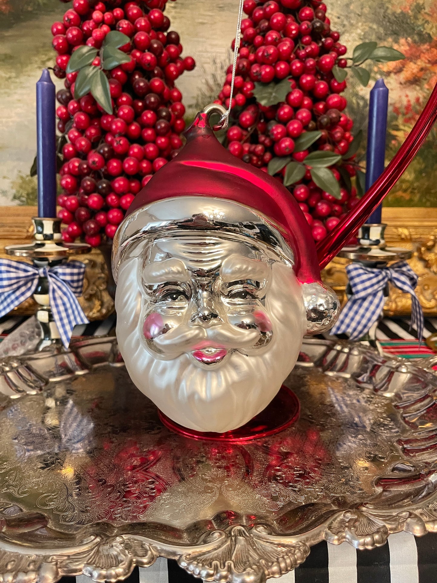 Large Mercury Glass Santa Face Dept 56 Ornament