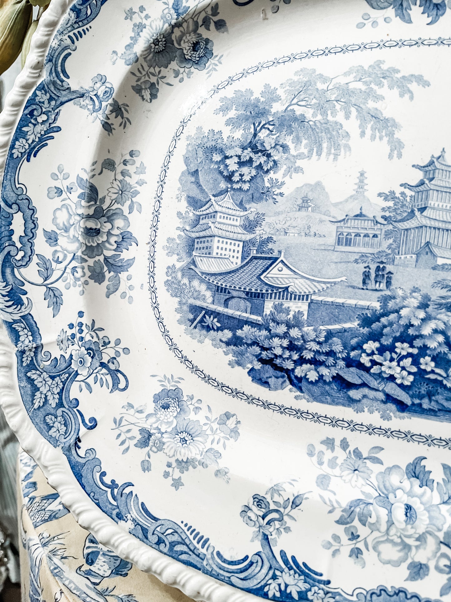 Antique 19th Century Minton Chinese Marine Opaque Blue and White Chinoiserie Platter, XLARGE