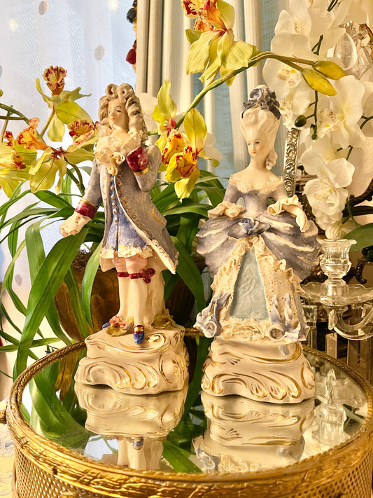 Vintage Cordey Louis XVI and Marie Antoinette–Inspired Rococo Statuette Pair | 11” |