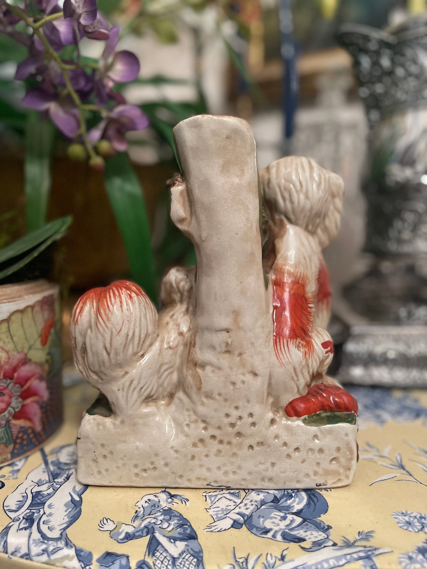 Large Staffordshire Style Dogs Spill Vase