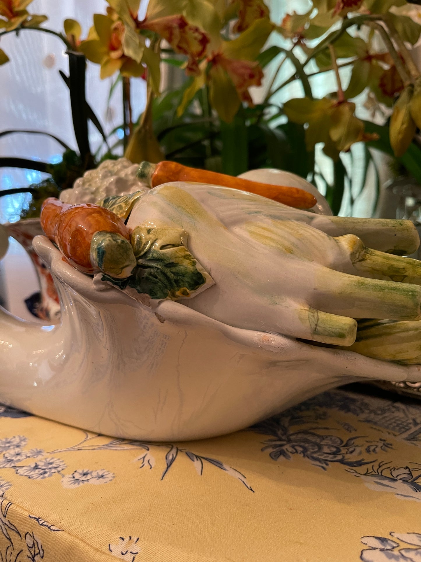 Vintage Italian Cornucopia, Hand Painted Porcelain