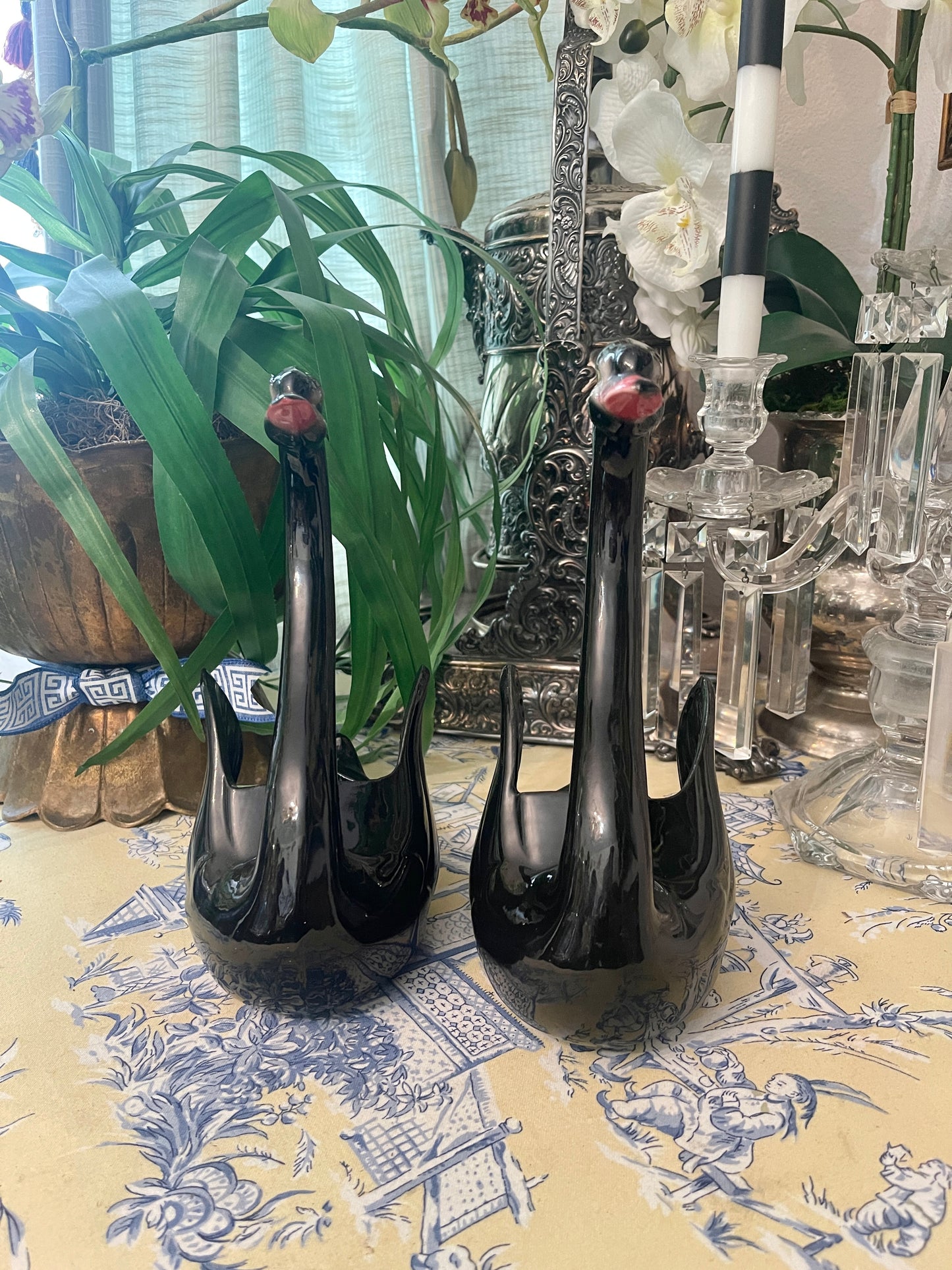 Black Swan Cache Pot Planter Pair, Mid 20th Century, Maddox Pottery