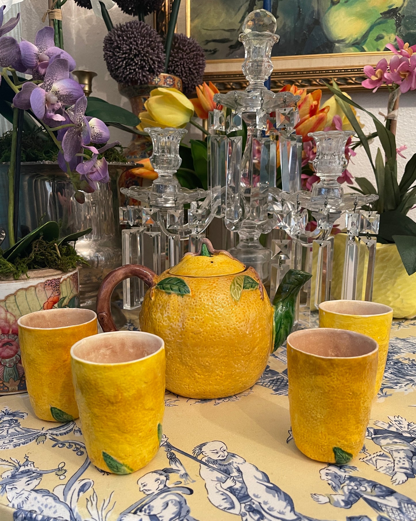 Vintage Majolica Lemon Tea Set, Made in Japan