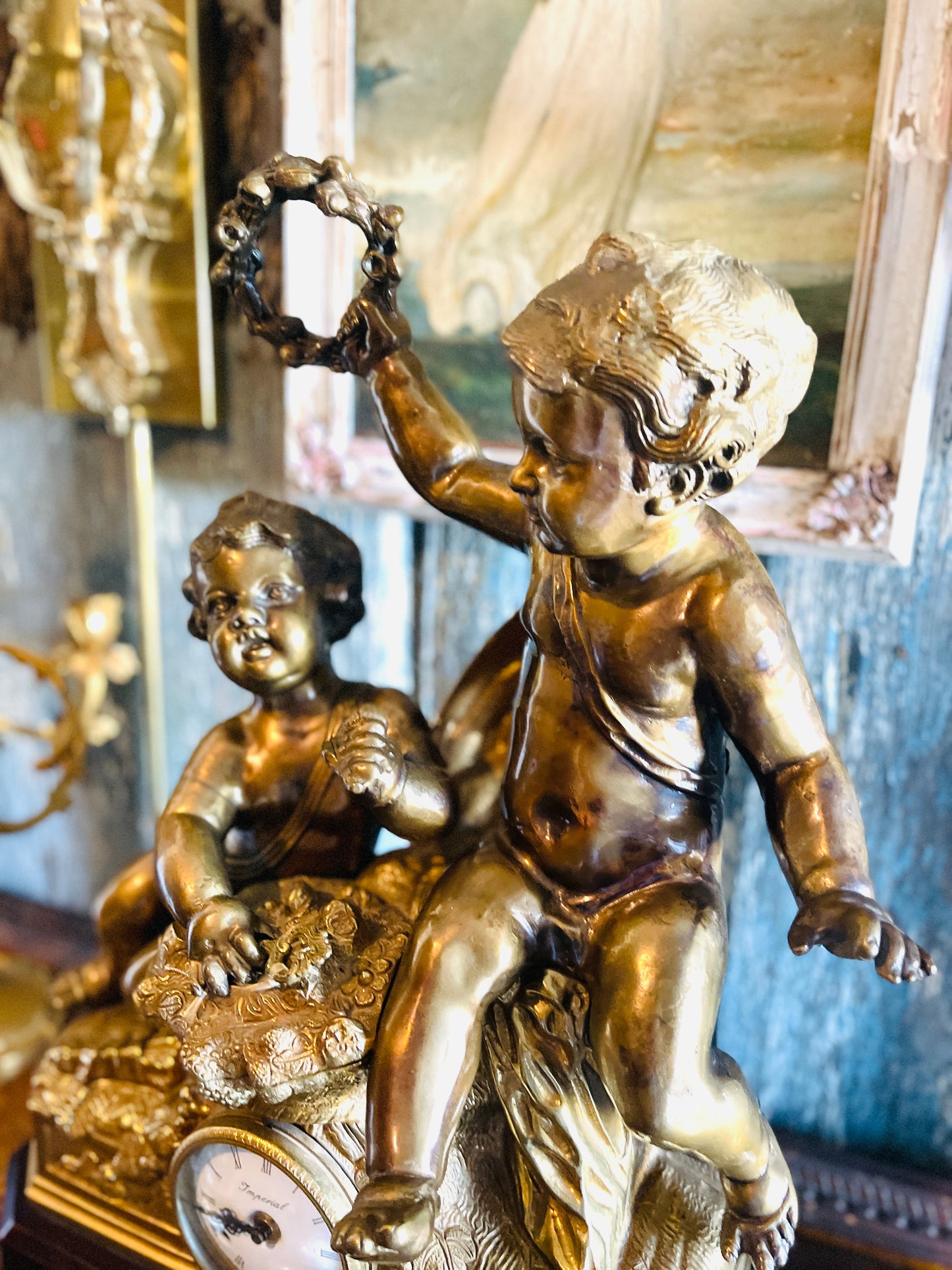 Antique French Bronze Figural Mantel Clock – “Imperial” Cherub Triumph, Late 19th Century- Early 20th Century
