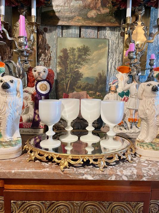 French Opaline Water Goblets, Set of Four, Vintage