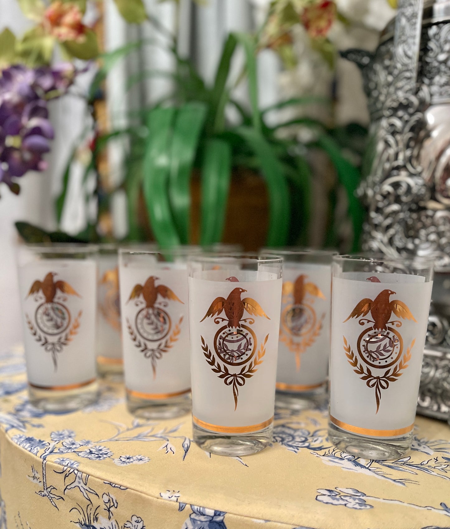 Vintage Federal Eagle Highball Tall Cocktail Glasses, Set of Seven