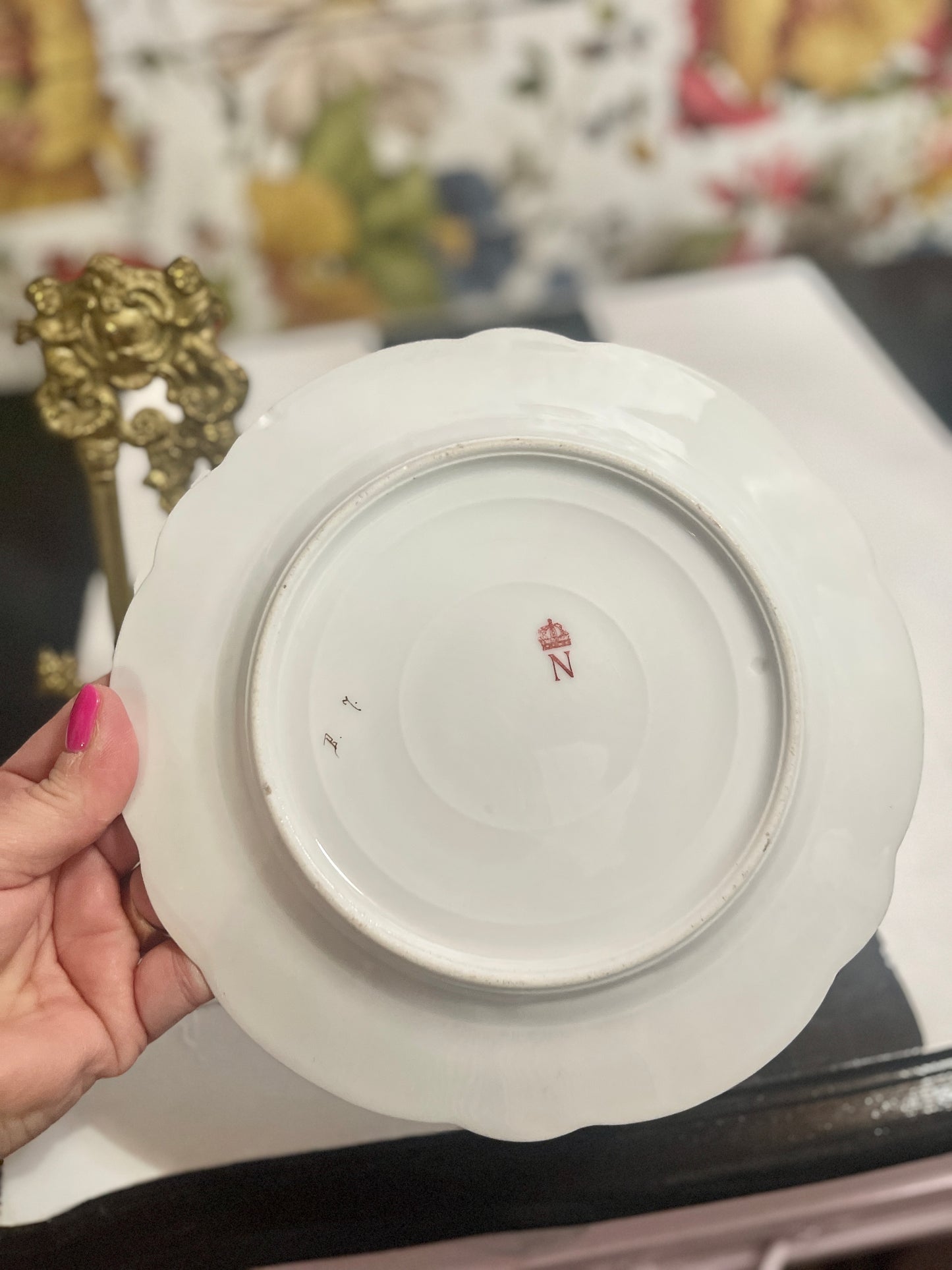 Lovely Sèvres Style French 19th Century Napoleon Bonaparte Plate - 3 AVAILABLE- Gilt Detail, Pink Bows