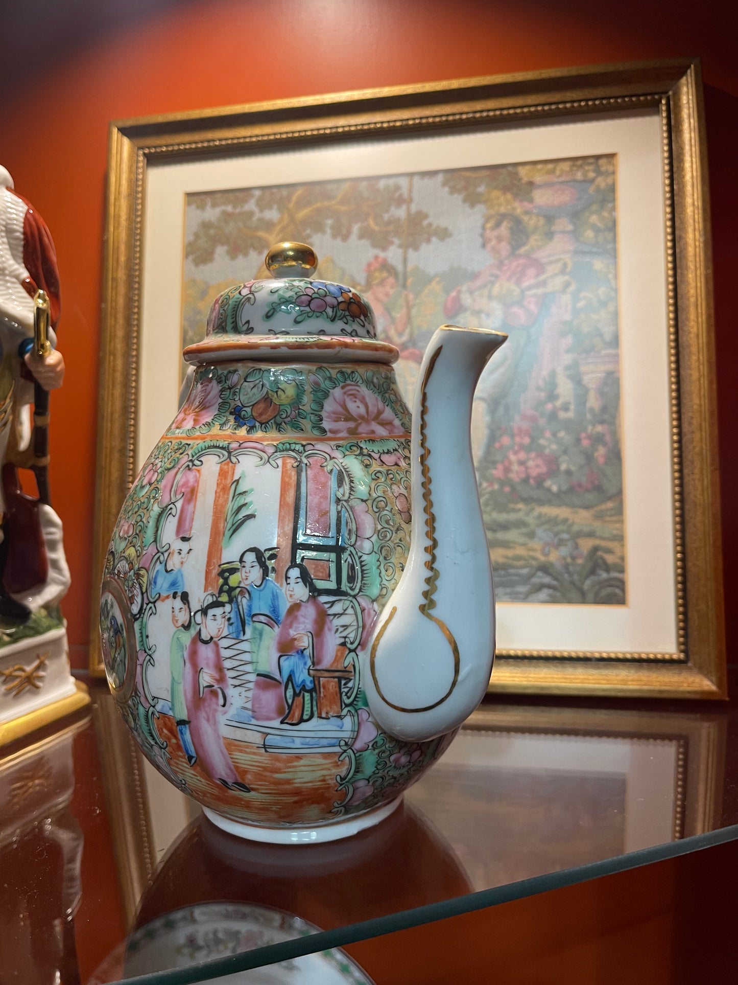 Rose Medallion Tea Pot, Hand Painted, Early 20th Century Famille Rose