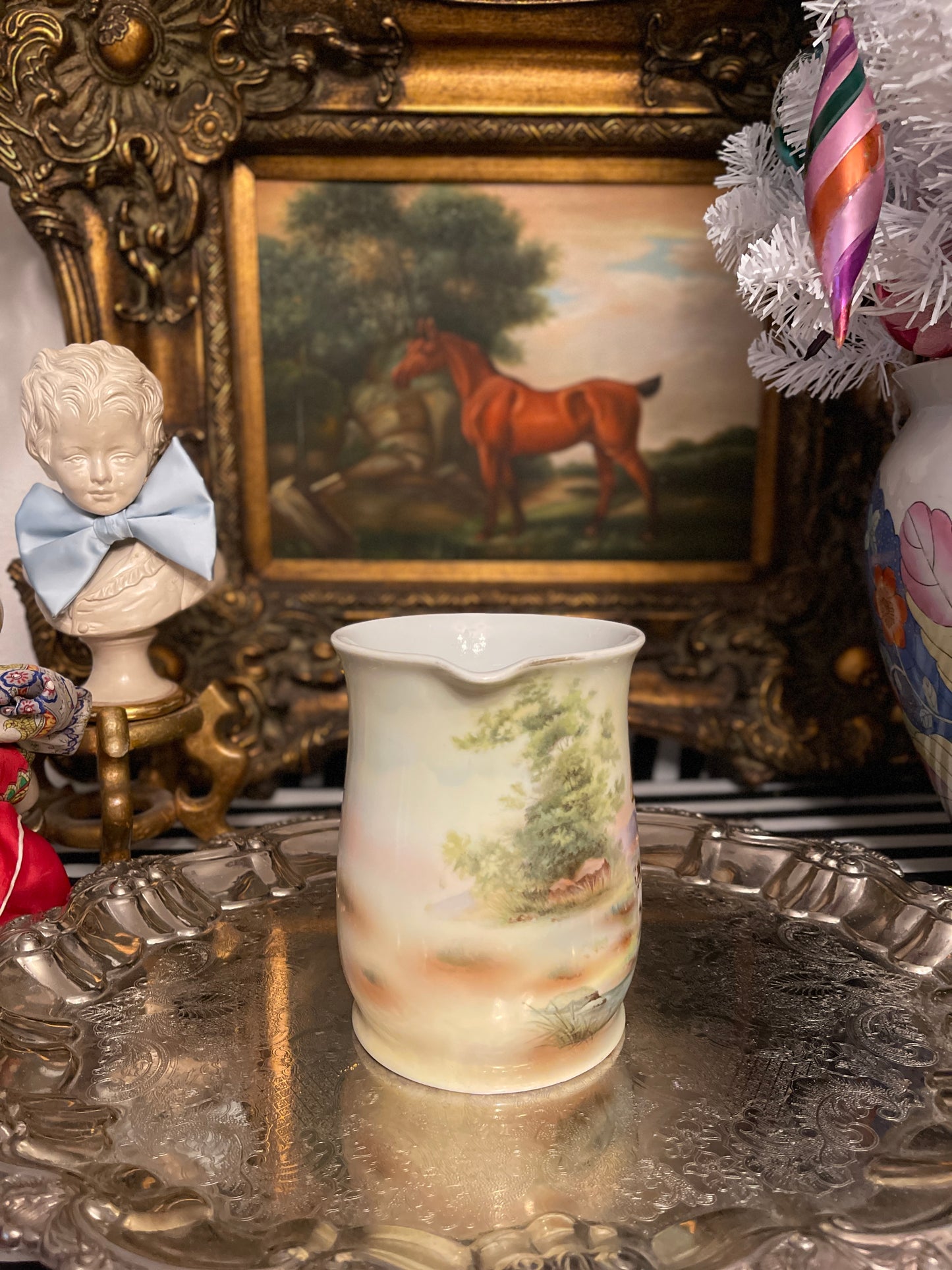 Royal Bayreuth Bavaria Pheasant Hunt Scene Pitcher, Vintage