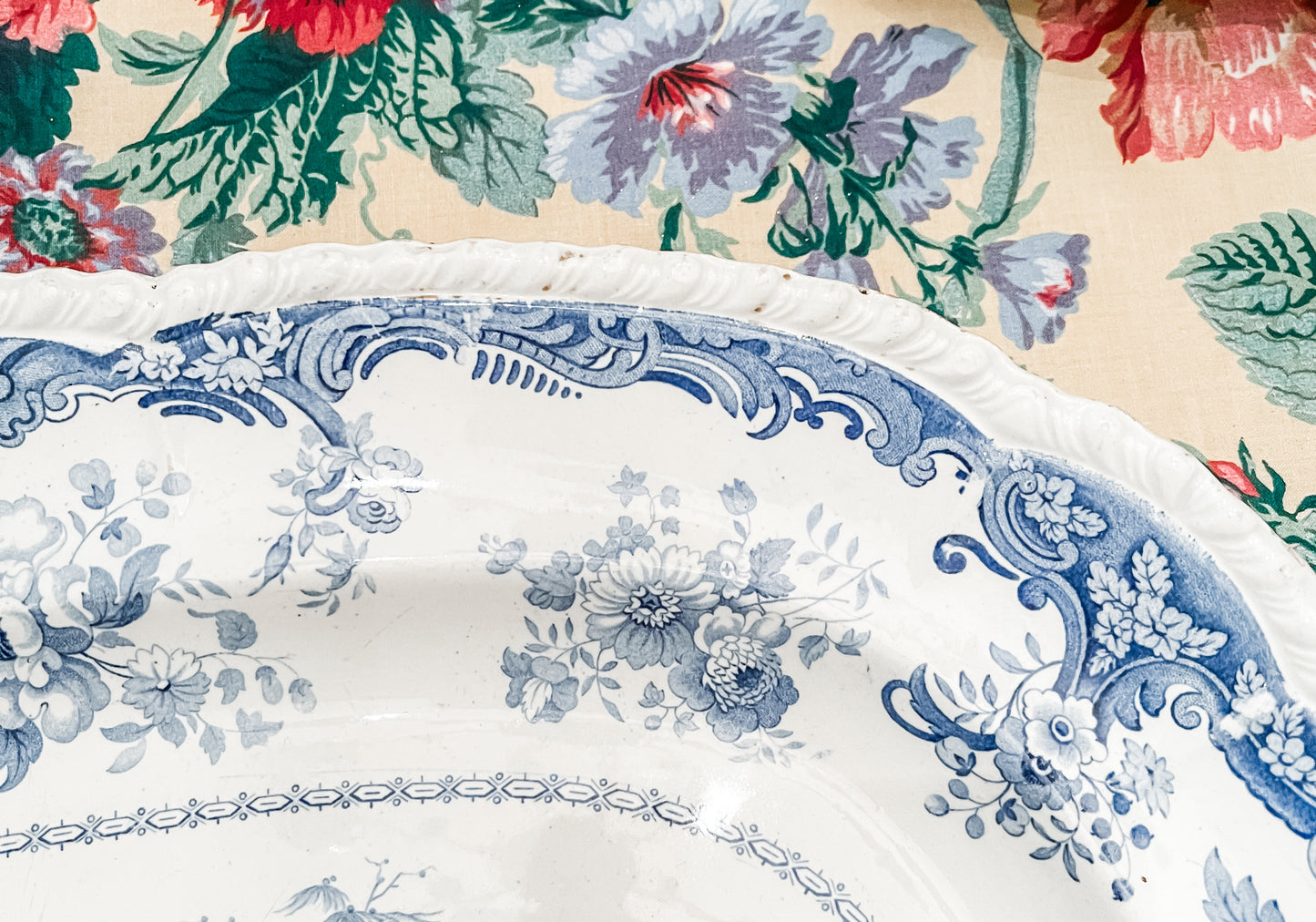 Antique 19th Century Minton Chinese Marine Opaque Blue and White Chinoiserie Platter, XLARGE