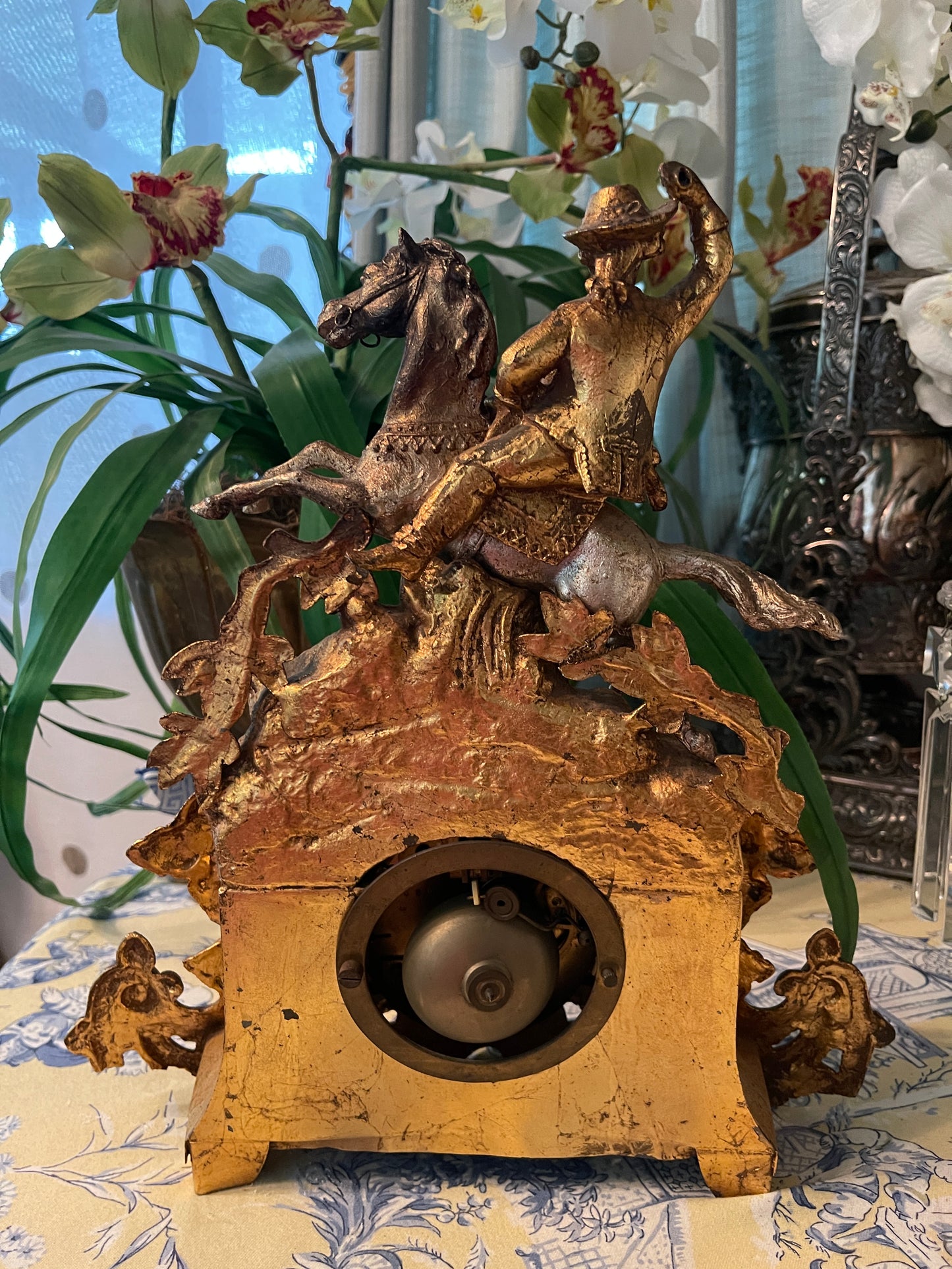 Antique French Gilt Bronze Equestrian Mantel Clock – 19th Century Cavalier on Horseback, SOLD AS A DECORATIVE ANTIQUE