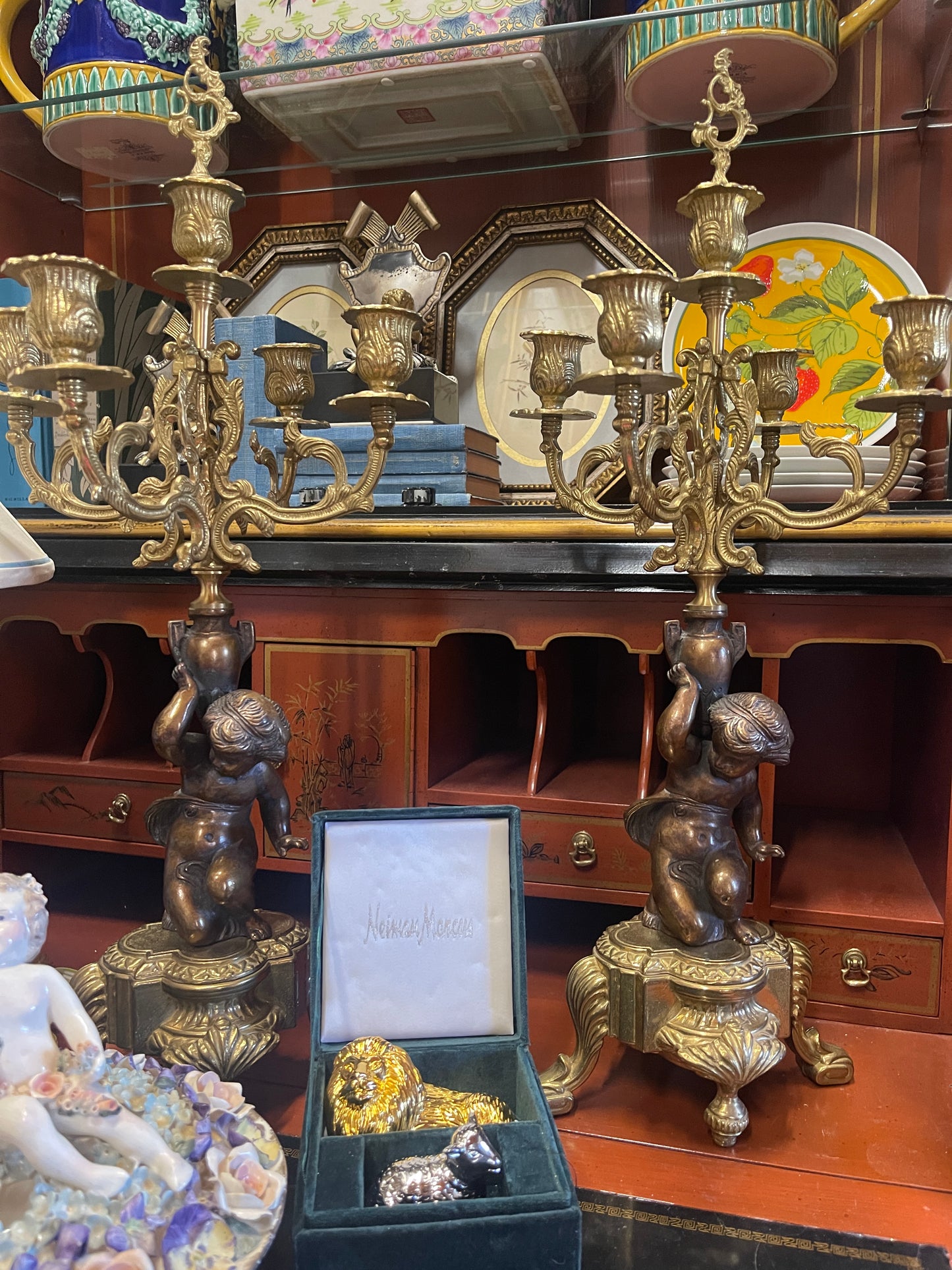 Pair of Vintage Italian Putti Candelabras – Gilt Bronze, Rococo Elegance