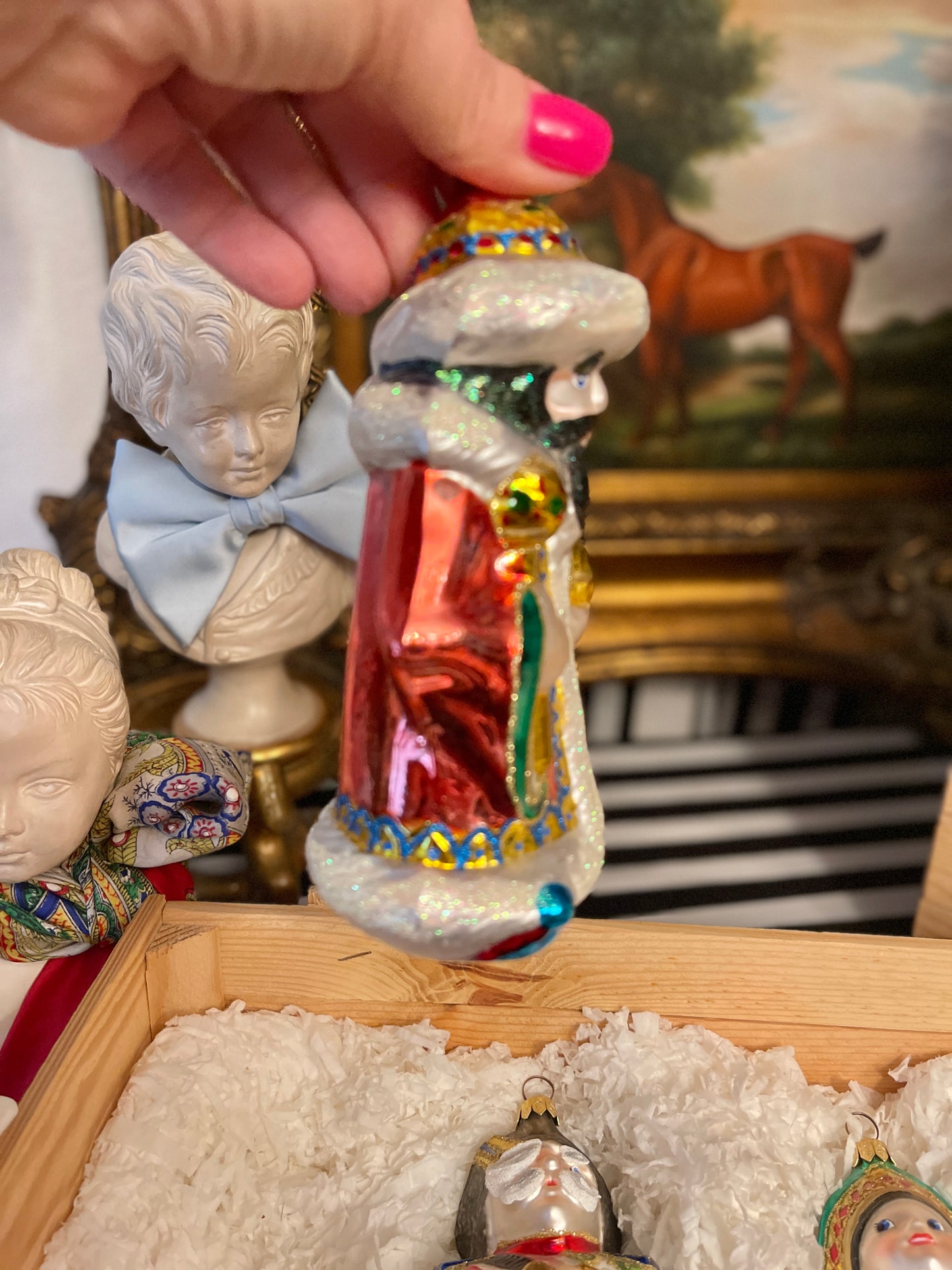 Vintage Kurt Adler Russian Collection of Polonaise Handblown Glass Ornaments in the Original Box, Made in Poland