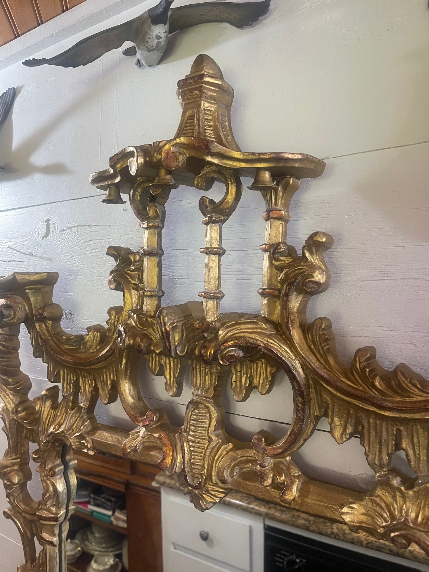 Vintage Chinese Chippendale Style Pagoda Mirror, Chinoiserie Rocoo Revival Style – Ornate Gilt Molded Frame *PICK UP ONLY*
