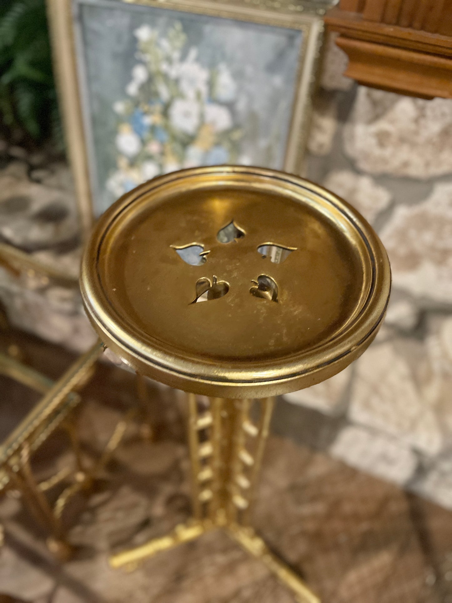 Estate Gold Tole Faux Bamboo Plant Stand, Pure Hollywood Regency Glam