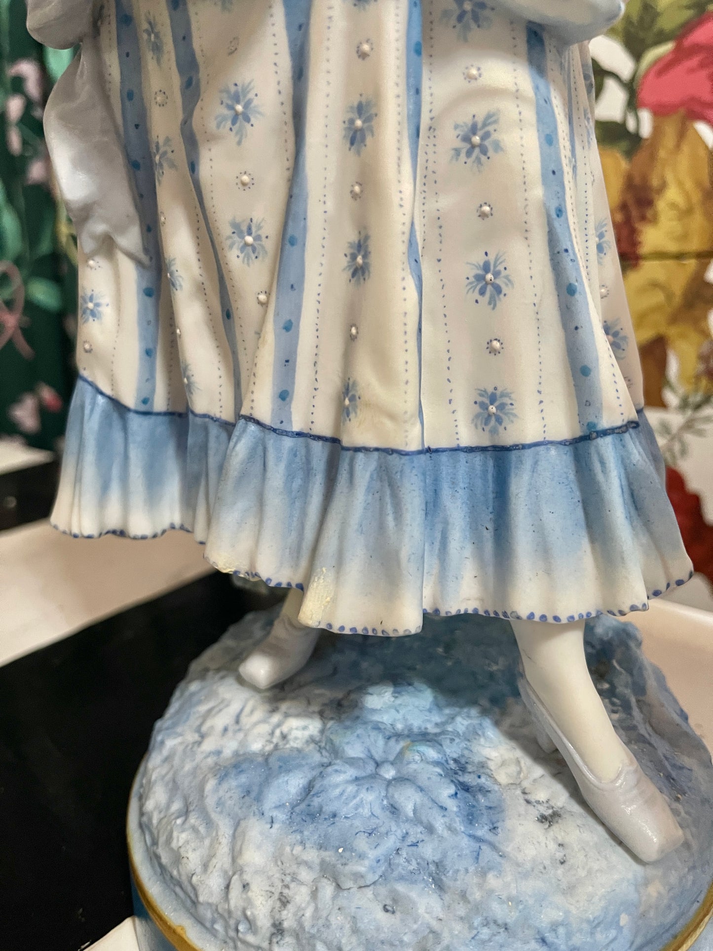 Blue and White French Figural Porcelain Statuettes, European Porcelain Bisque, Hand Painted