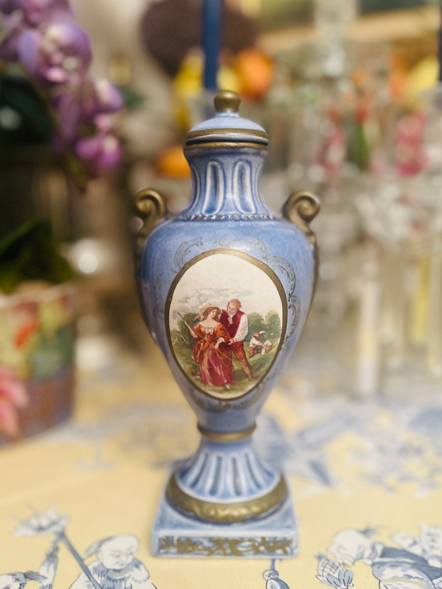 Vintage Hand Painted Lidded Urn, Rococo Style Courtship Urn, FANTASTIC!