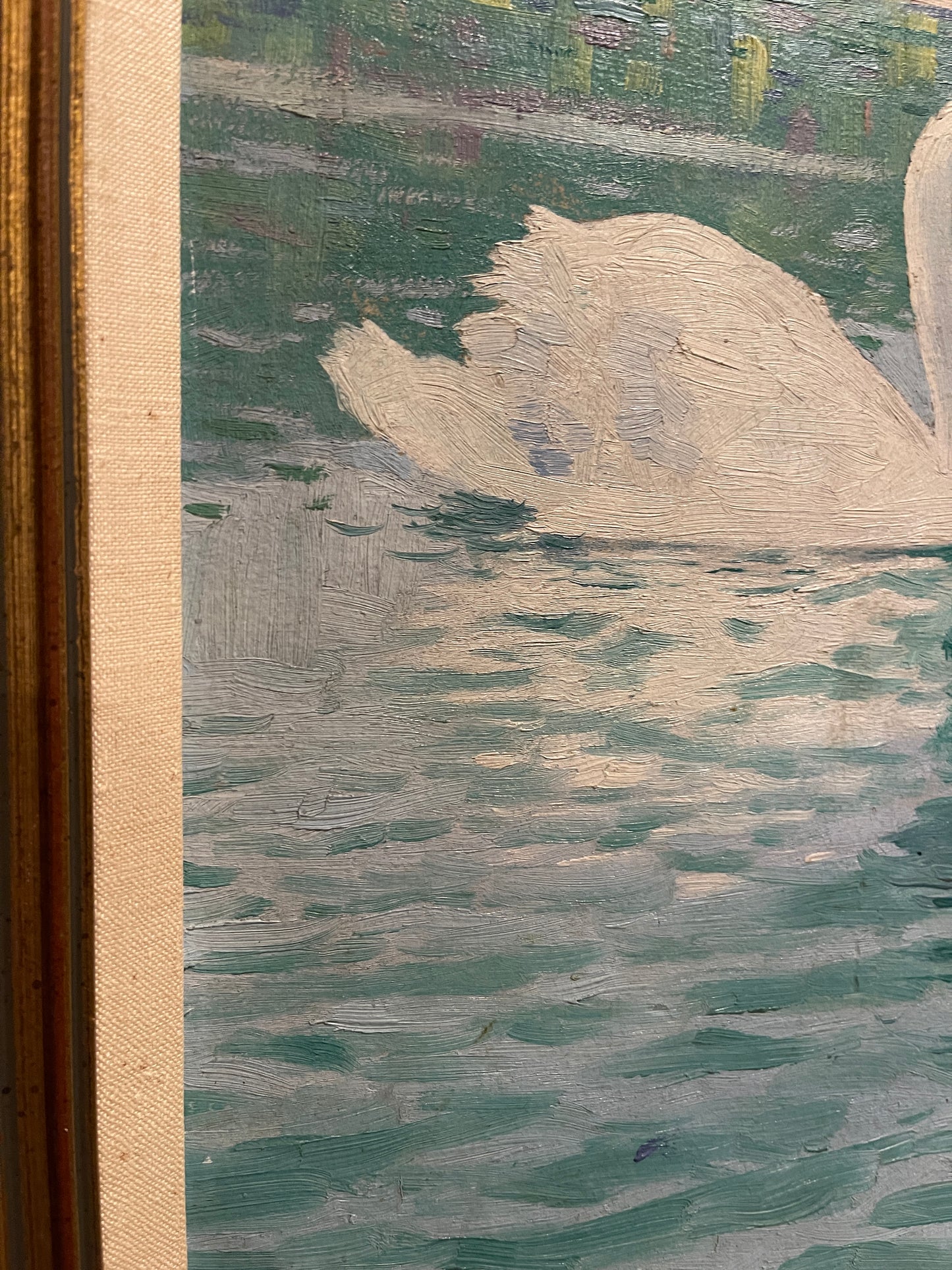 Vintage Swan Painting by Courtland Butler, artist Signed, Estate Art