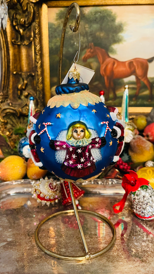 1998 Christopher Radko “Circle of Cheer” Blue Glass Ornament | Large