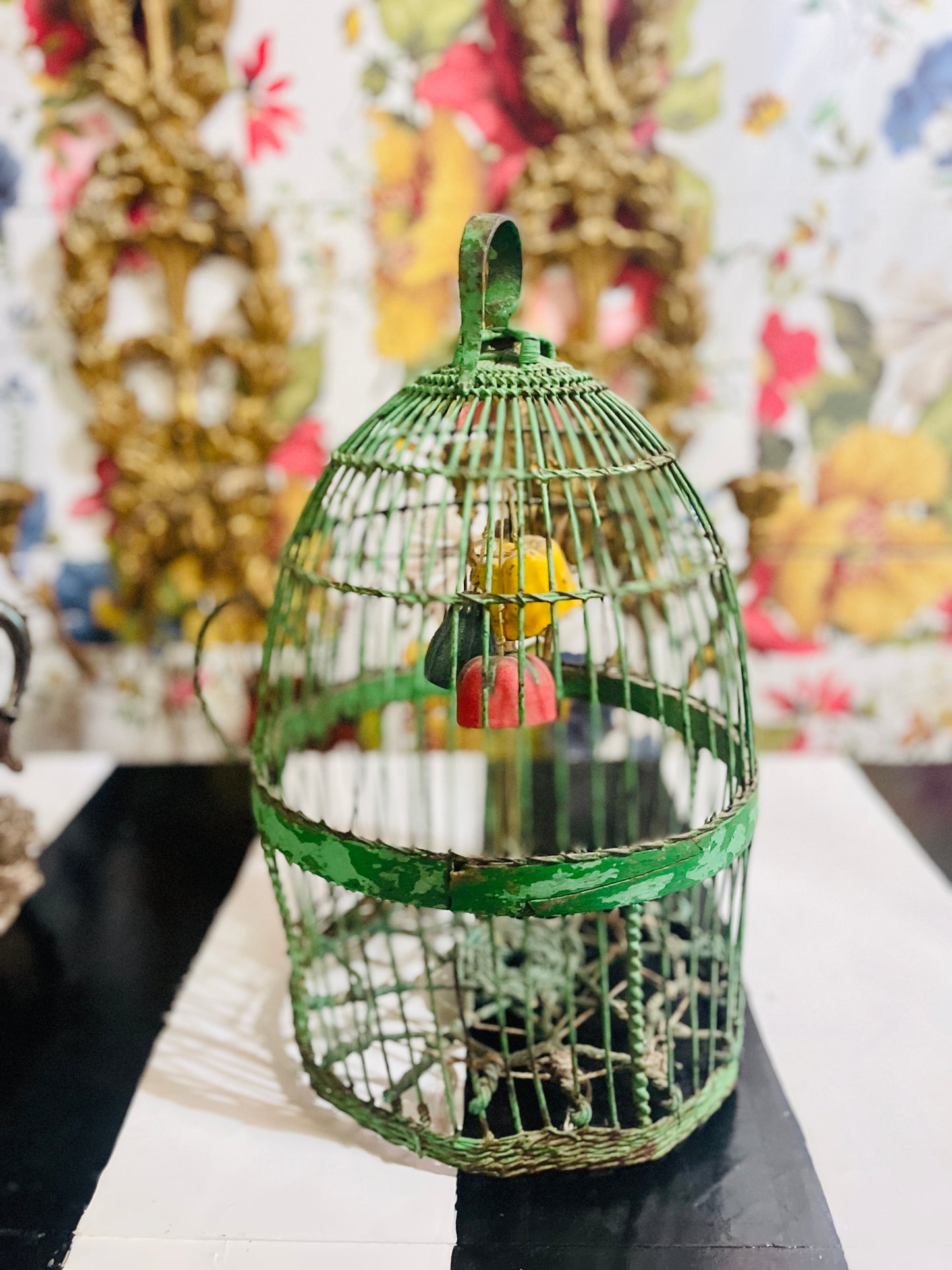 Vintage Tole Bird Cage with Bells