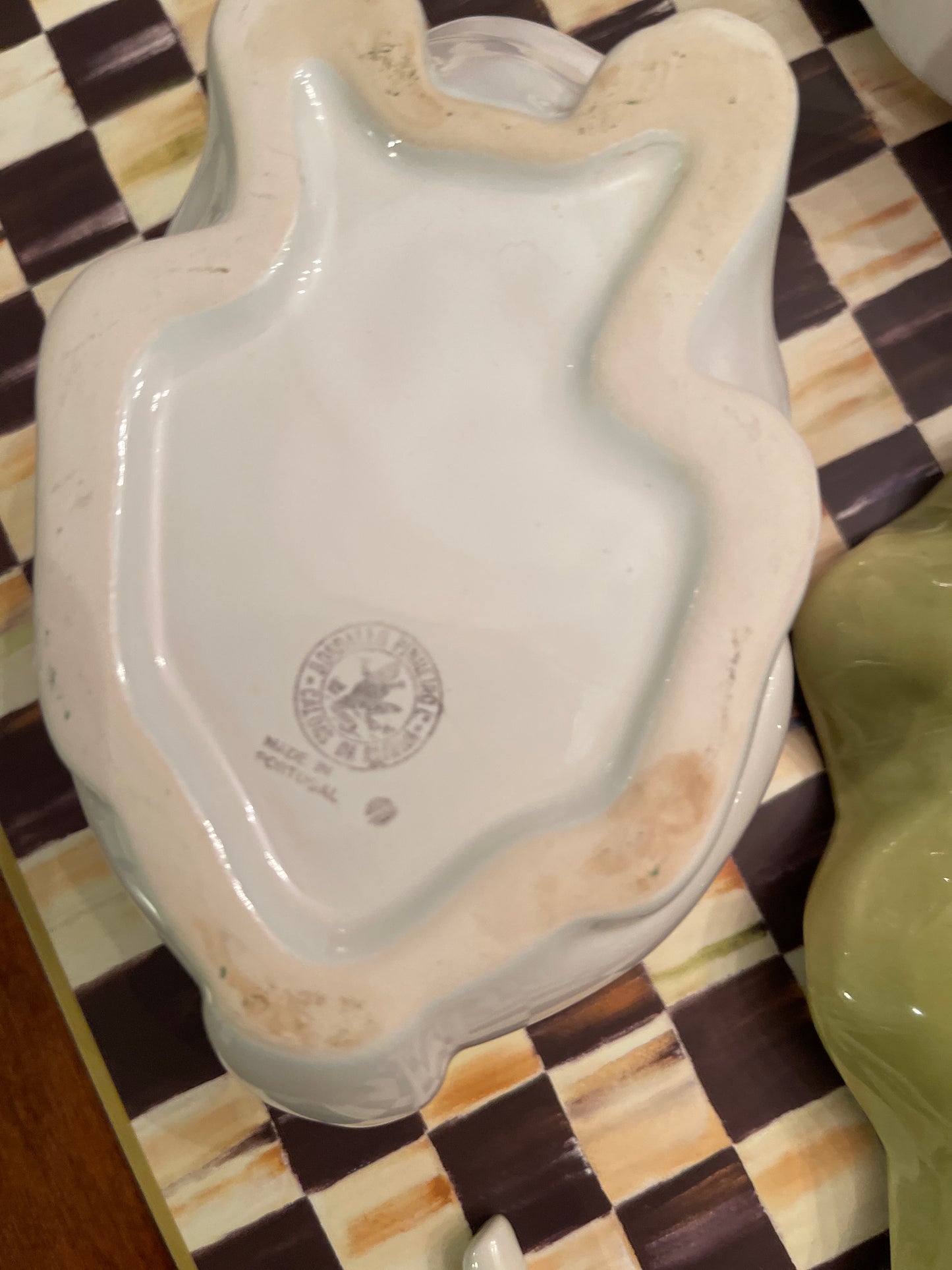 Vintage Bordallo Pinheiro Rabbit Saucier Dish on Cabbage Leaf Under Plate with Ladle