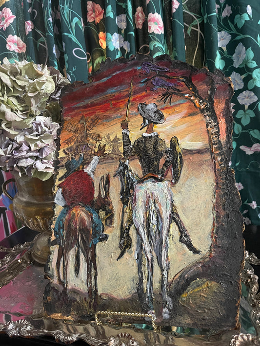 Whimsical Don Quixote and Sancho on Horseback, Original Estate Art