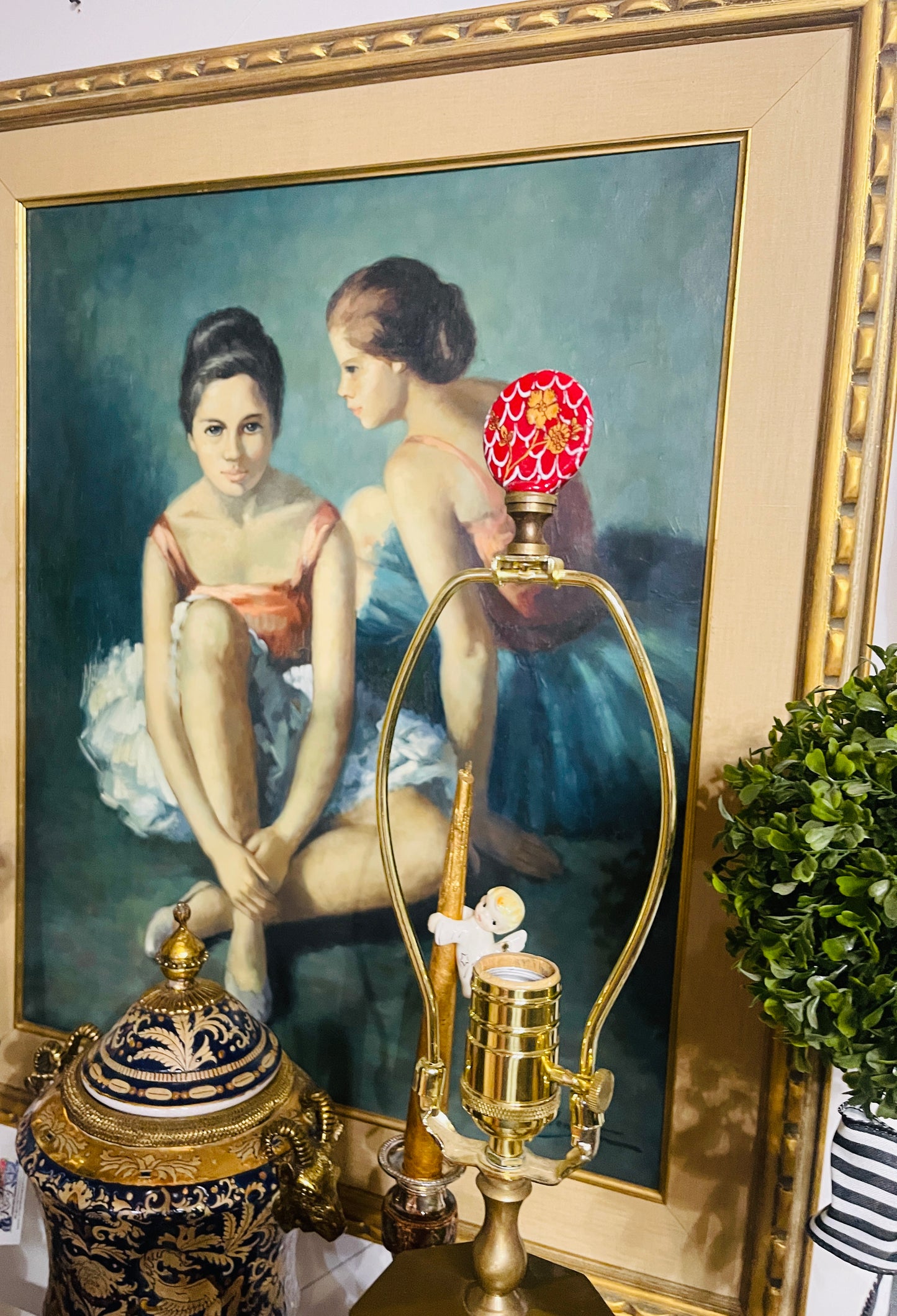 Vintage Red Porcelain Bird Lamps Pair | Ormolu Bow & Wreath Handles | European Twists, Grandmillennial / Chinoiserie Decor