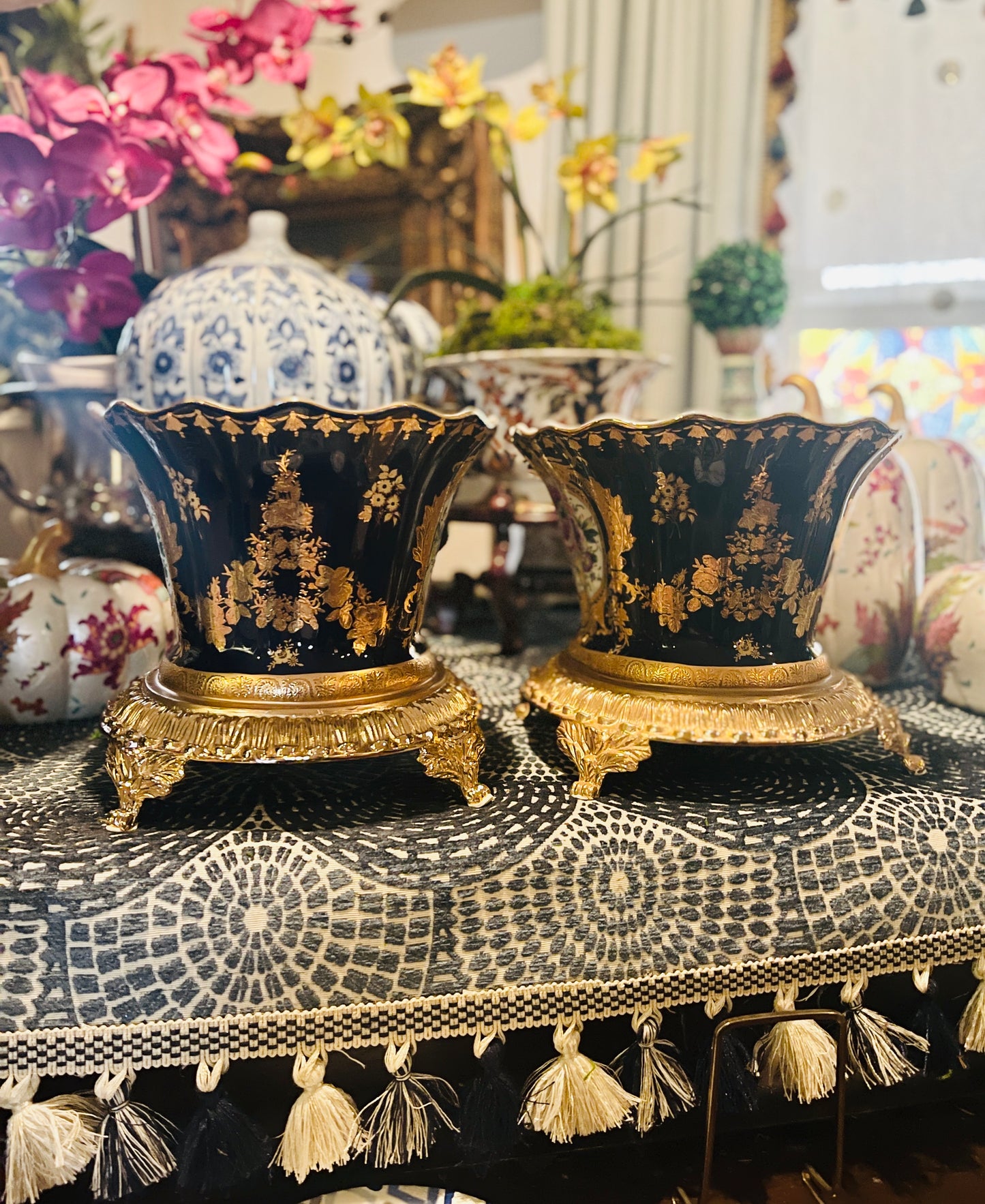 Vintage Cobalt Blue and Gilt French Bouquet Jardiniere
