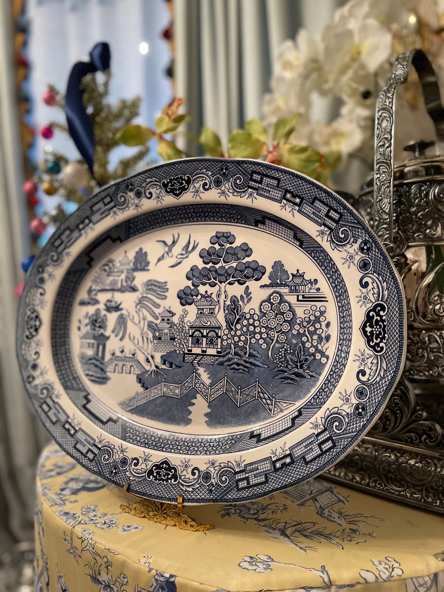 XLarge Vintage Blue Willow Platter, Chinoiserie Statement Piece