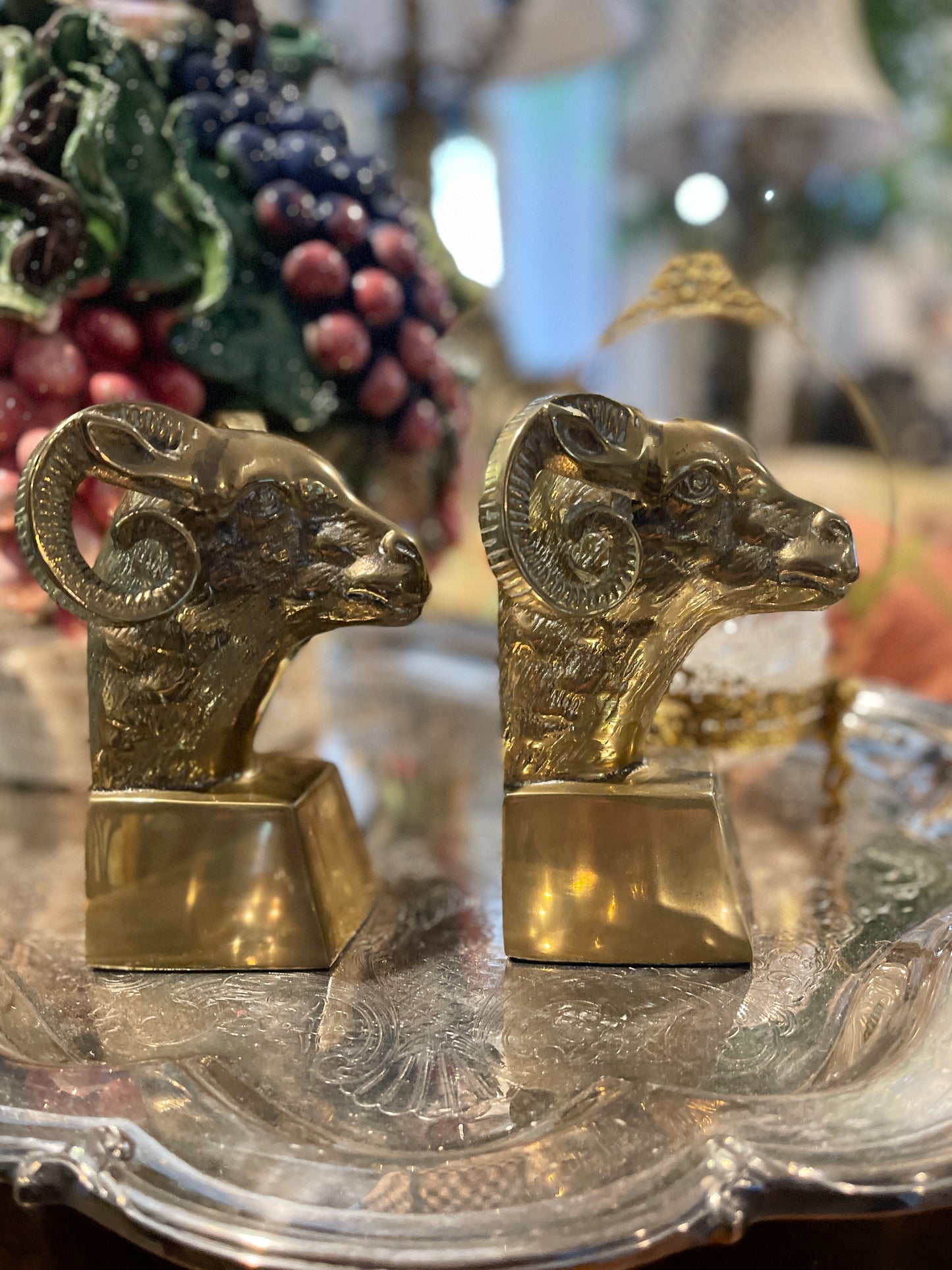 Vintage Brass Bookends, Brass Ram Art Deco Mid Century Decor