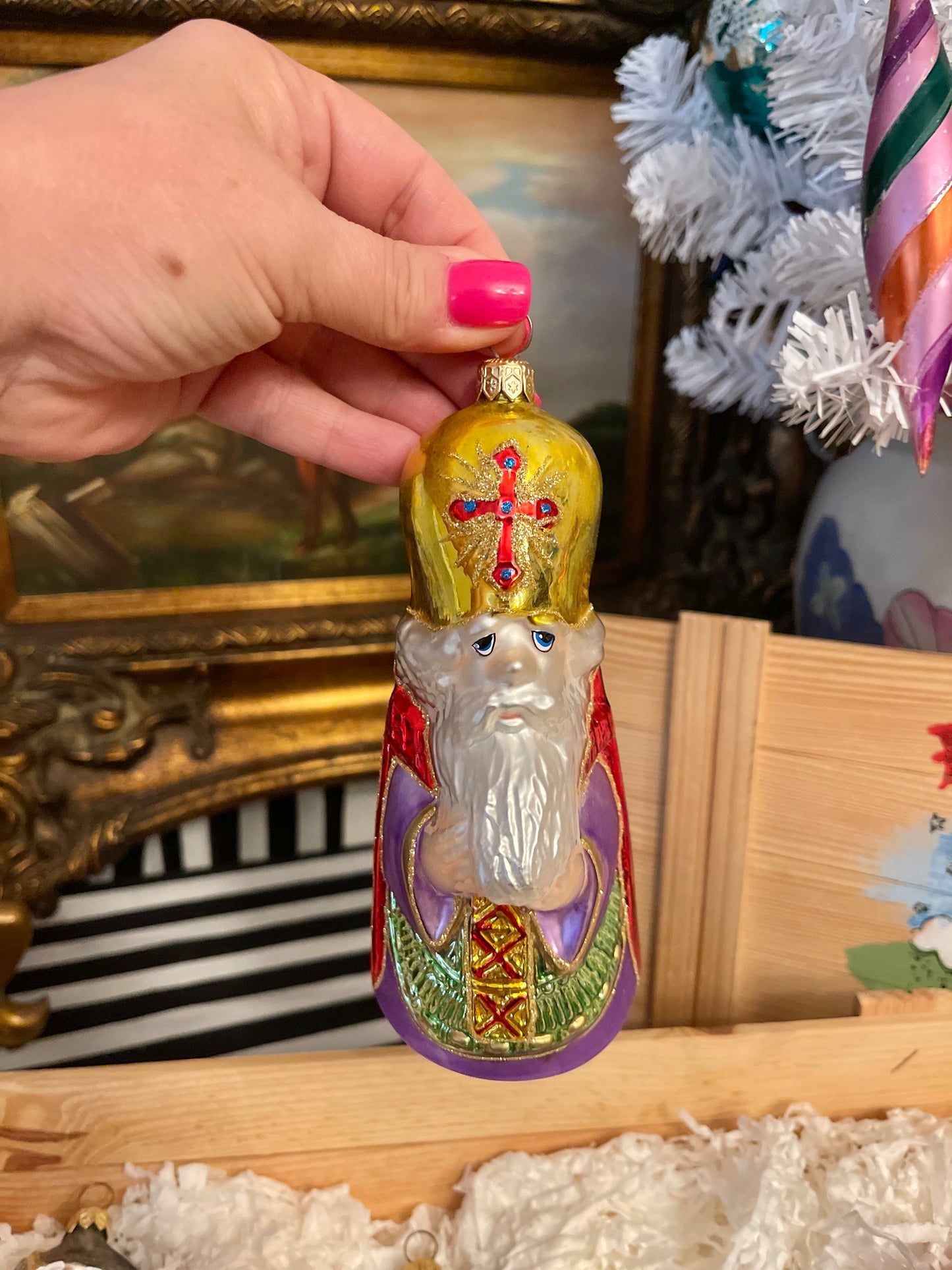 Vintage Kurt Adler Russian Collection of Polonaise Handblown Glass Ornaments in the Original Box, Made in Poland