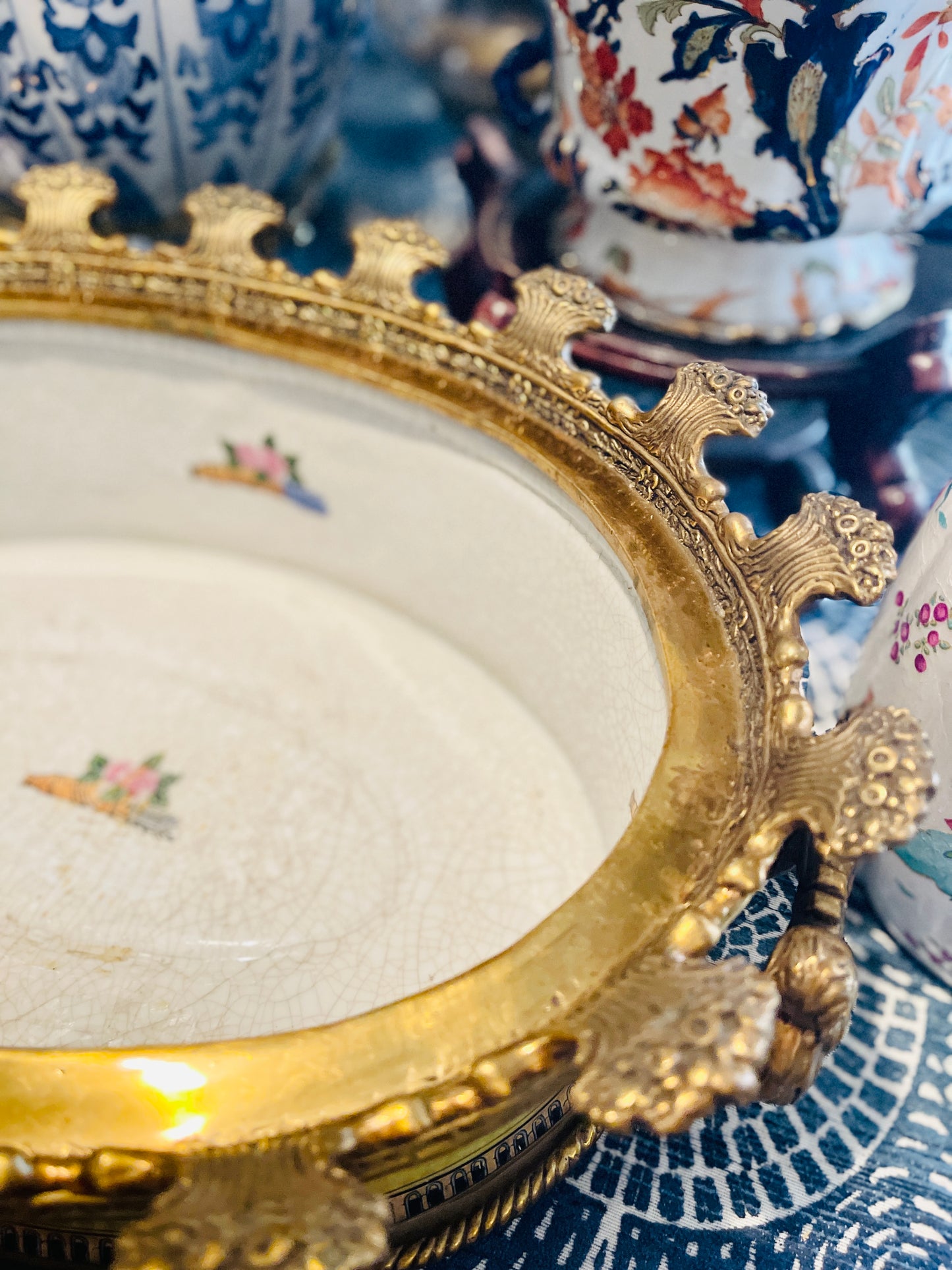 Yellow Porcelain and Ormolu Planter/Monteith Bowl with Relief Work