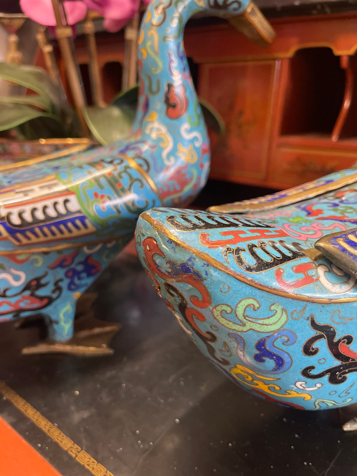 Pair of 1940s Chinese Cloisonne Ducks- FANTASTIC