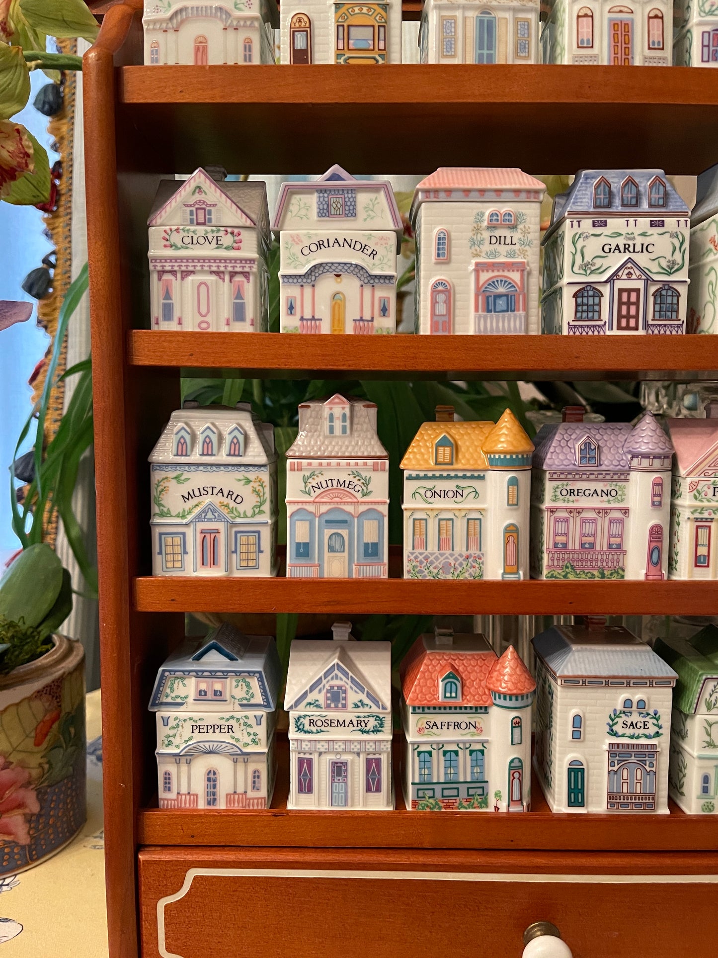 1989 Lenox Spice Village, 24 Houses with the Original Wood Display Shelf, Grandmillennial Decor