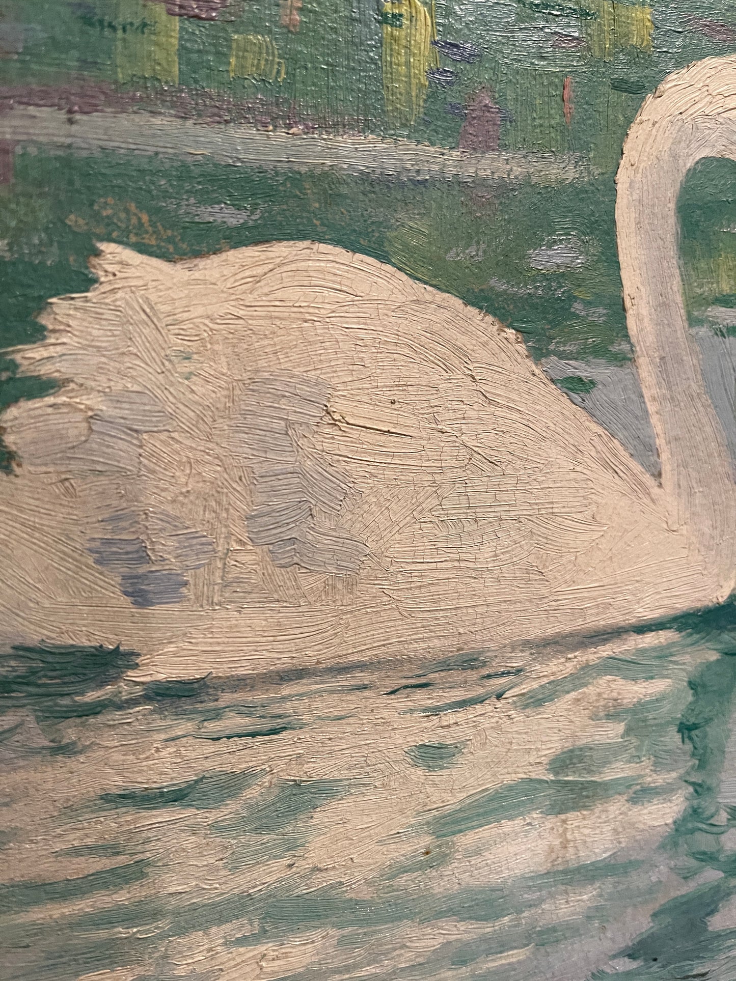 Vintage Swan Painting by Courtland Butler, artist Signed, Estate Art