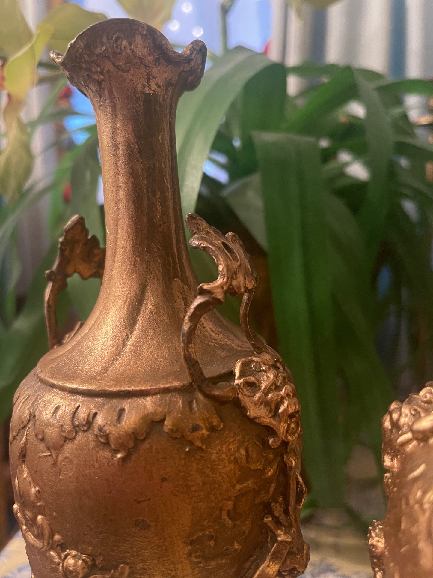 Antique French Louis XV Rococo Speltzer Vases, Offered as a Pair, Estate Decor