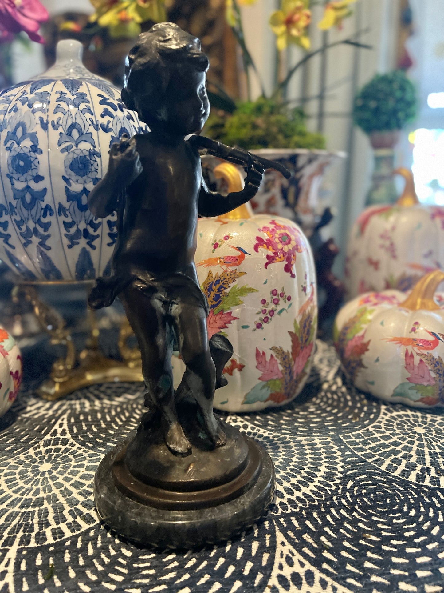 Vintage Bronze Putti Statue
