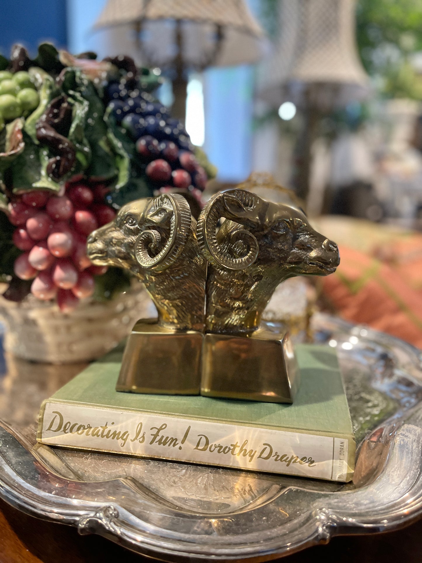 Vintage Brass Bookends, Brass Ram Art Deco Mid Century Decor