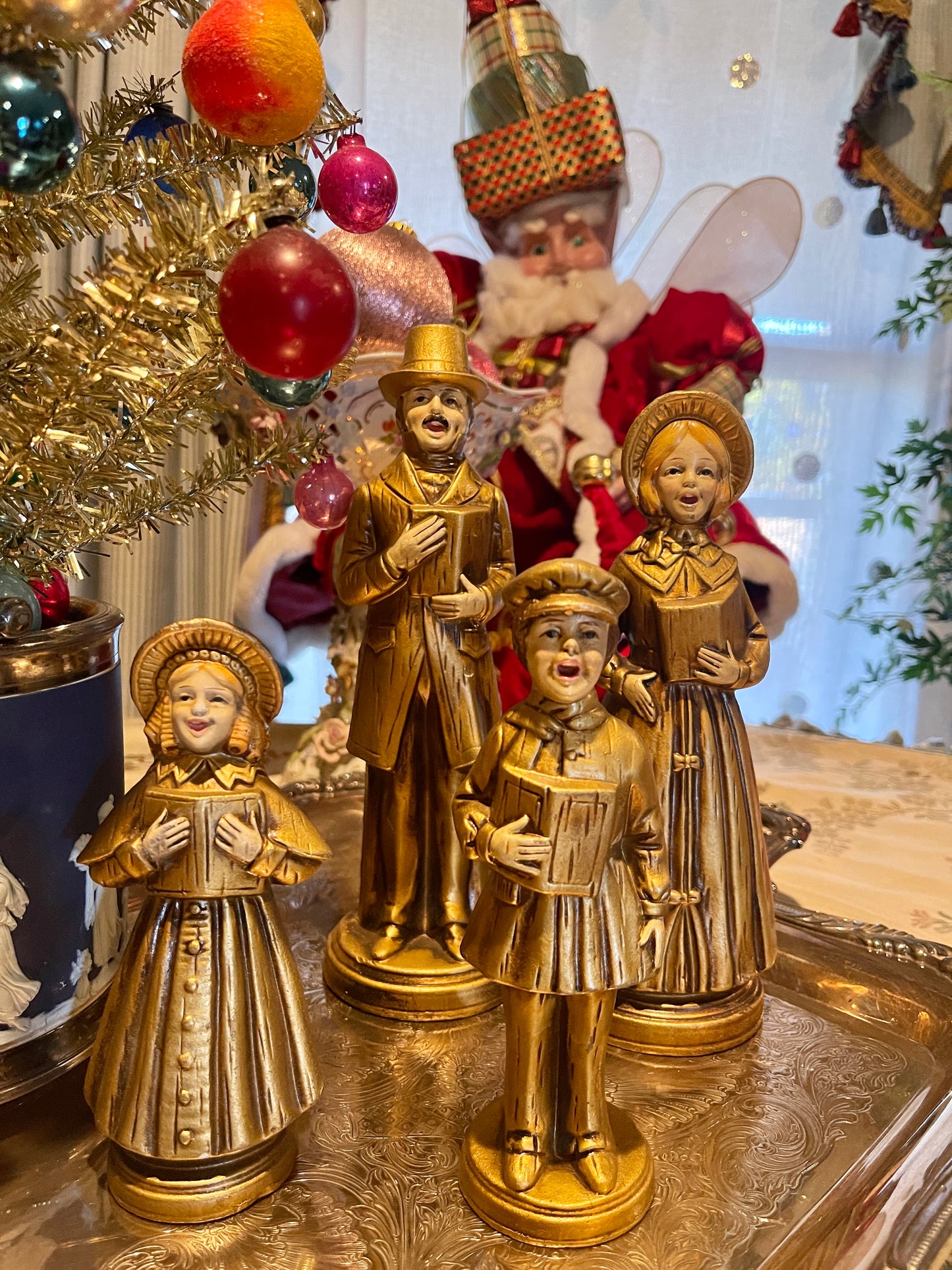 Vintage Paper Mache Christmas Carolers, Set of Four, Made in Japan