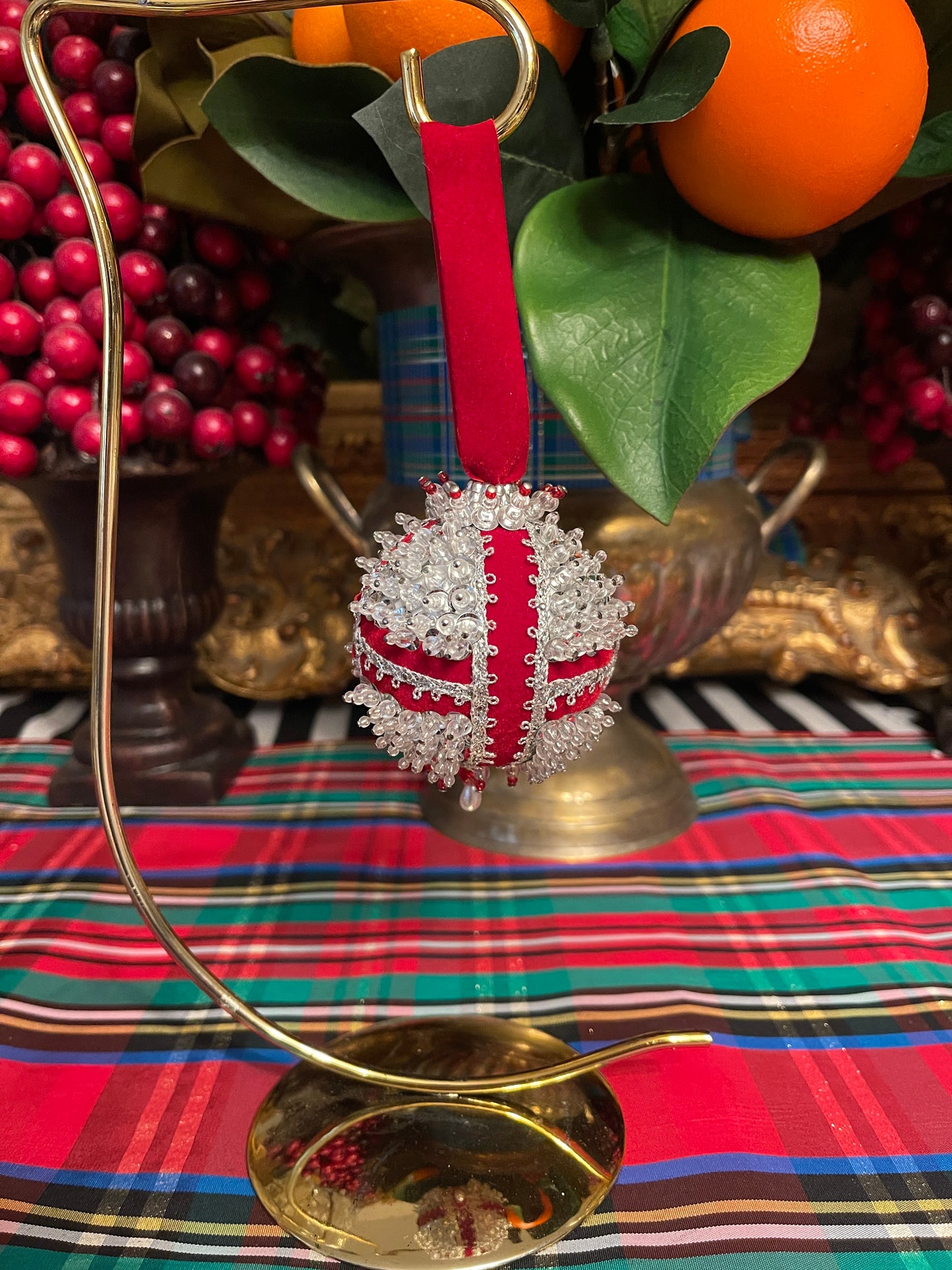 Vintage Red and Silver Push Pin Ornament, Beautifully Detailed, So Royal