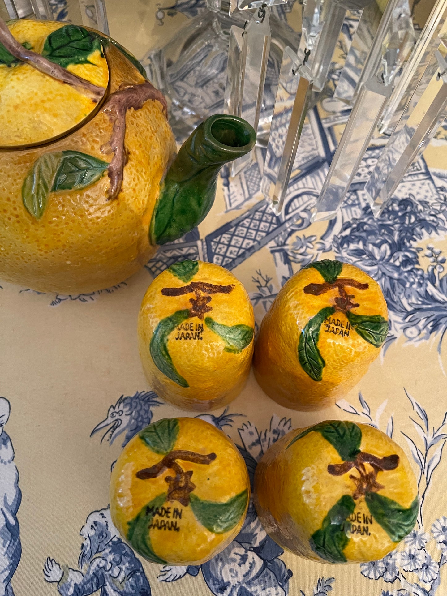 Vintage Majolica Lemon Tea Set, Made in Japan