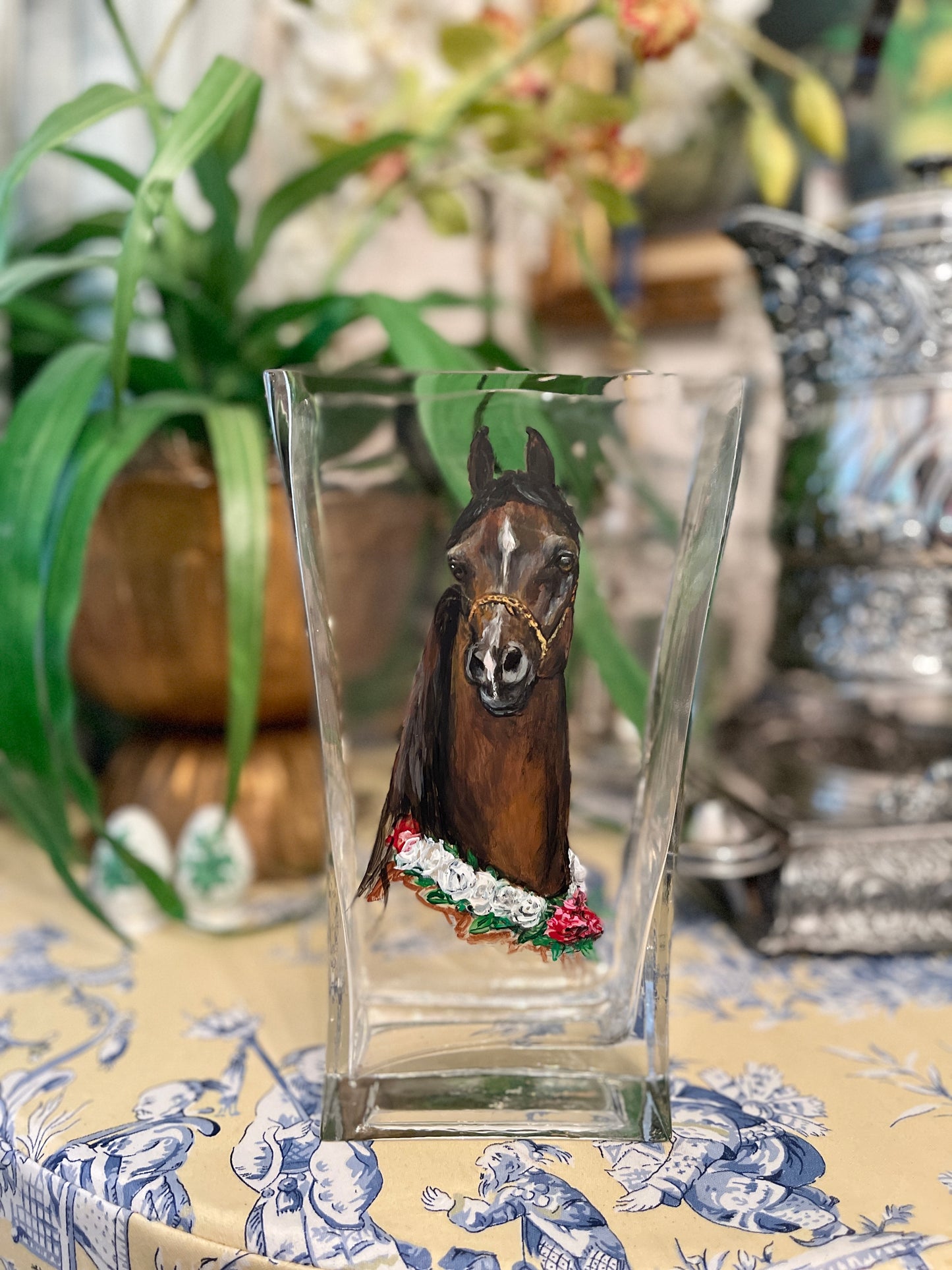 Arabian Horse Vase, Hand painted on glass