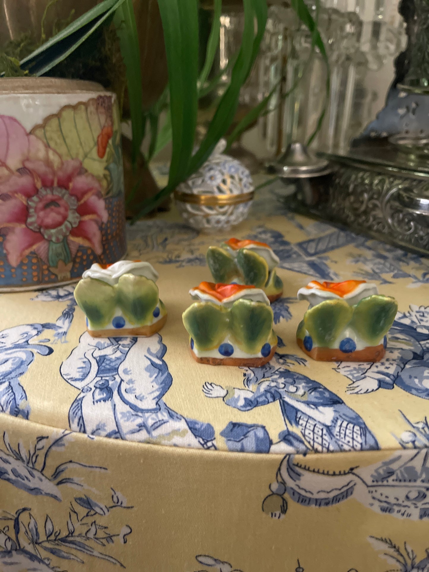 Vintage Porcelain Orange Rose Place Card Holders, Made in Japan, Hand Painted