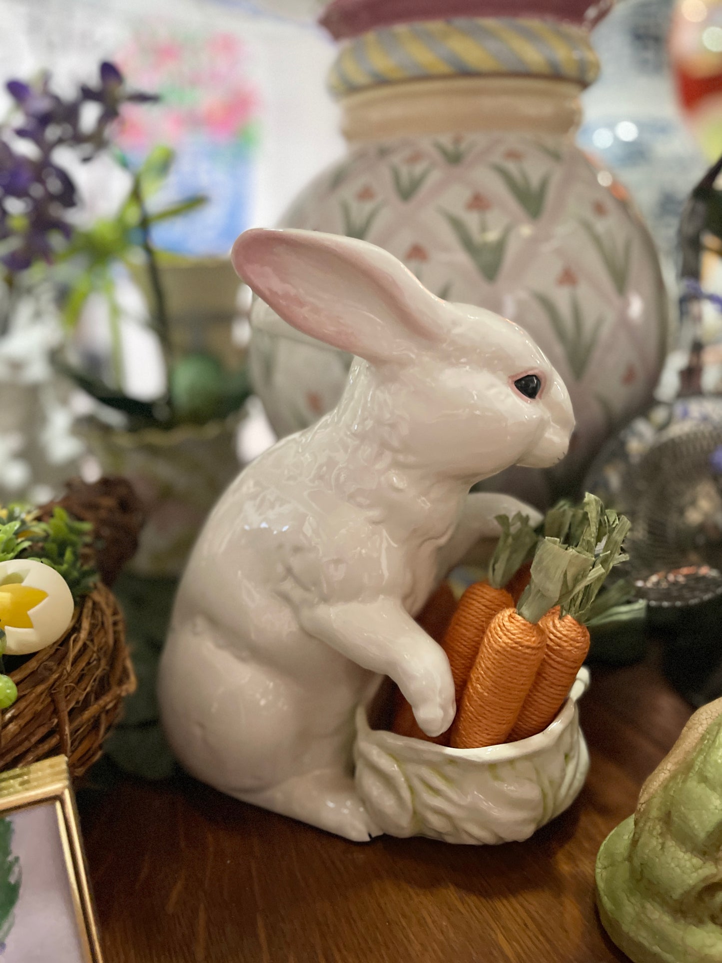 Vintage White Rabbit with Cabbage Bowl, Made in Italy