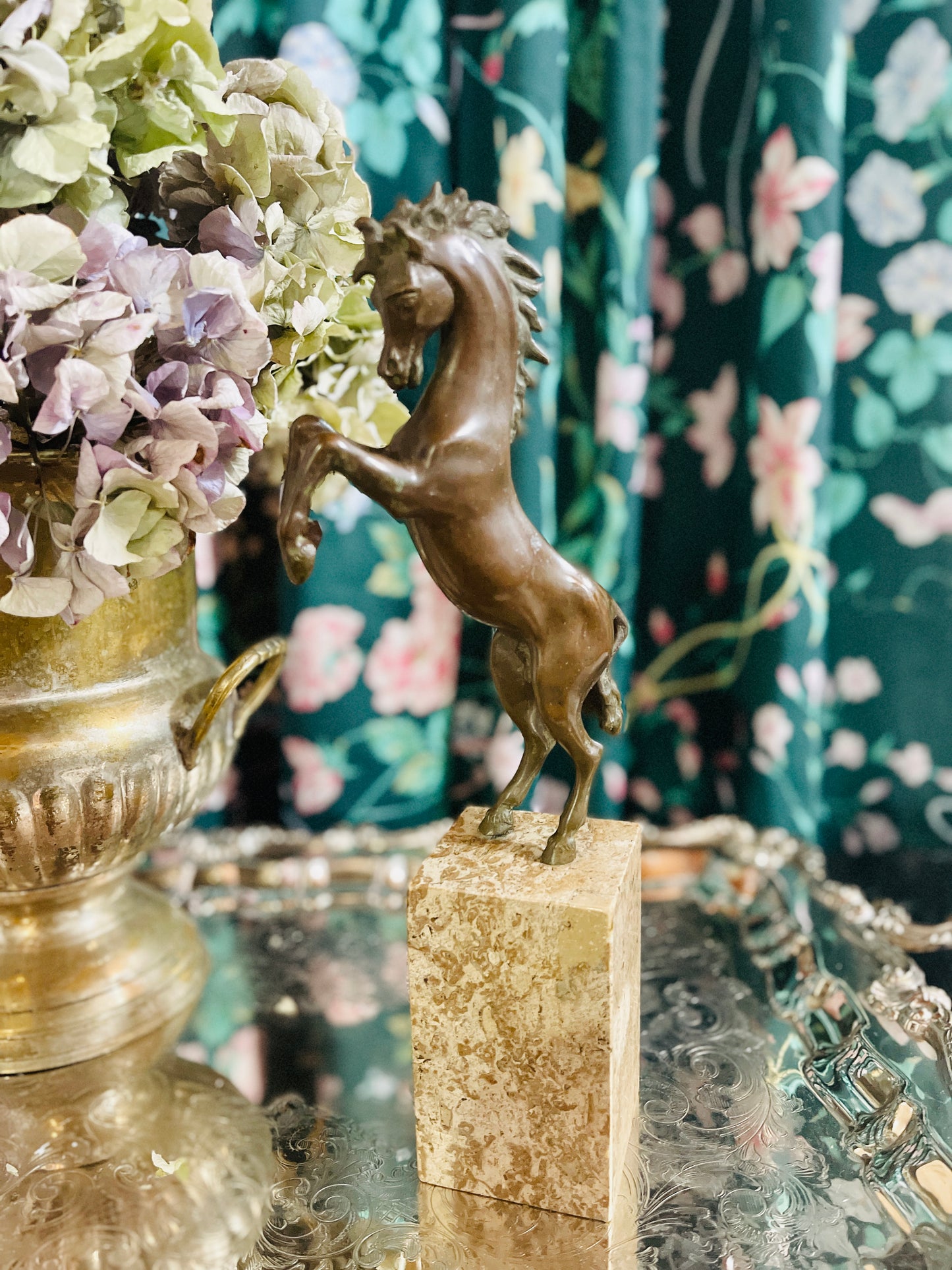 Bronze Horse on Marble Statuette