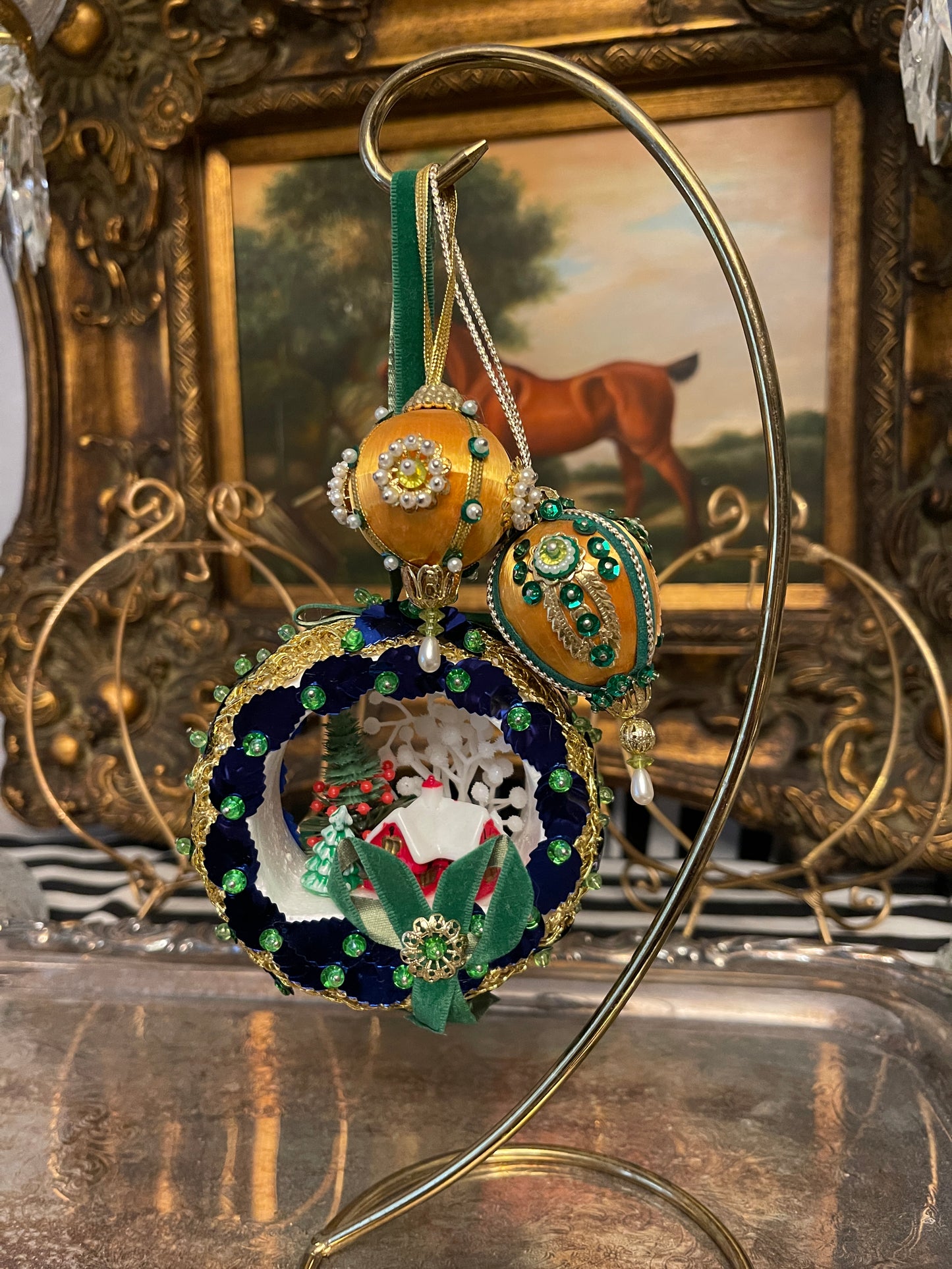Snowy Scene Push Pin Christmas Ornaments, Set of 3